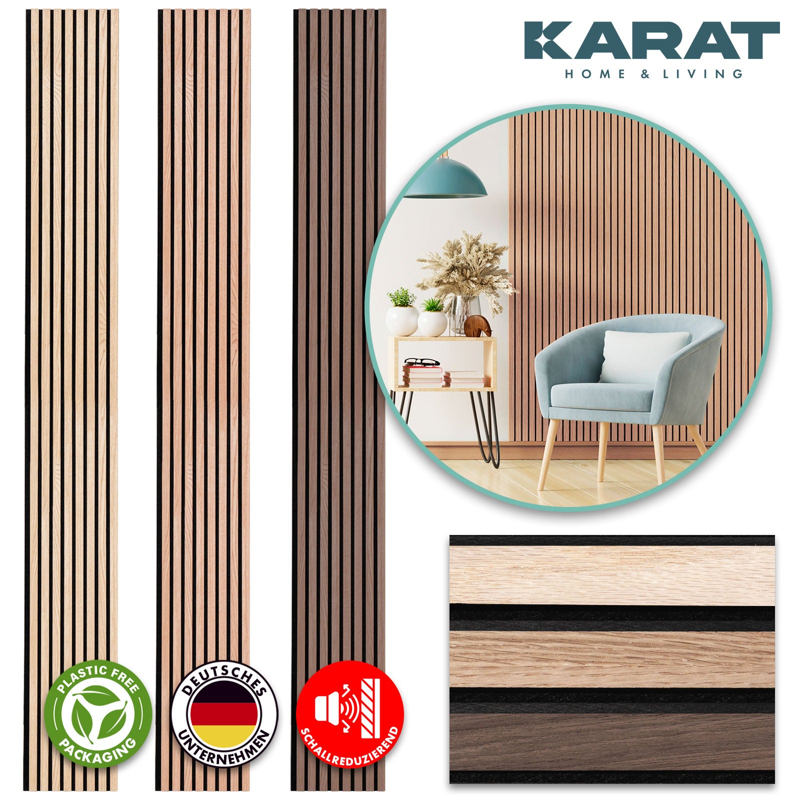 Panneaux acoustiques imitation bois | Design intemporel pour une acoustique agréable dans la pièce | Disponible en 3 designs et 2 tailles
