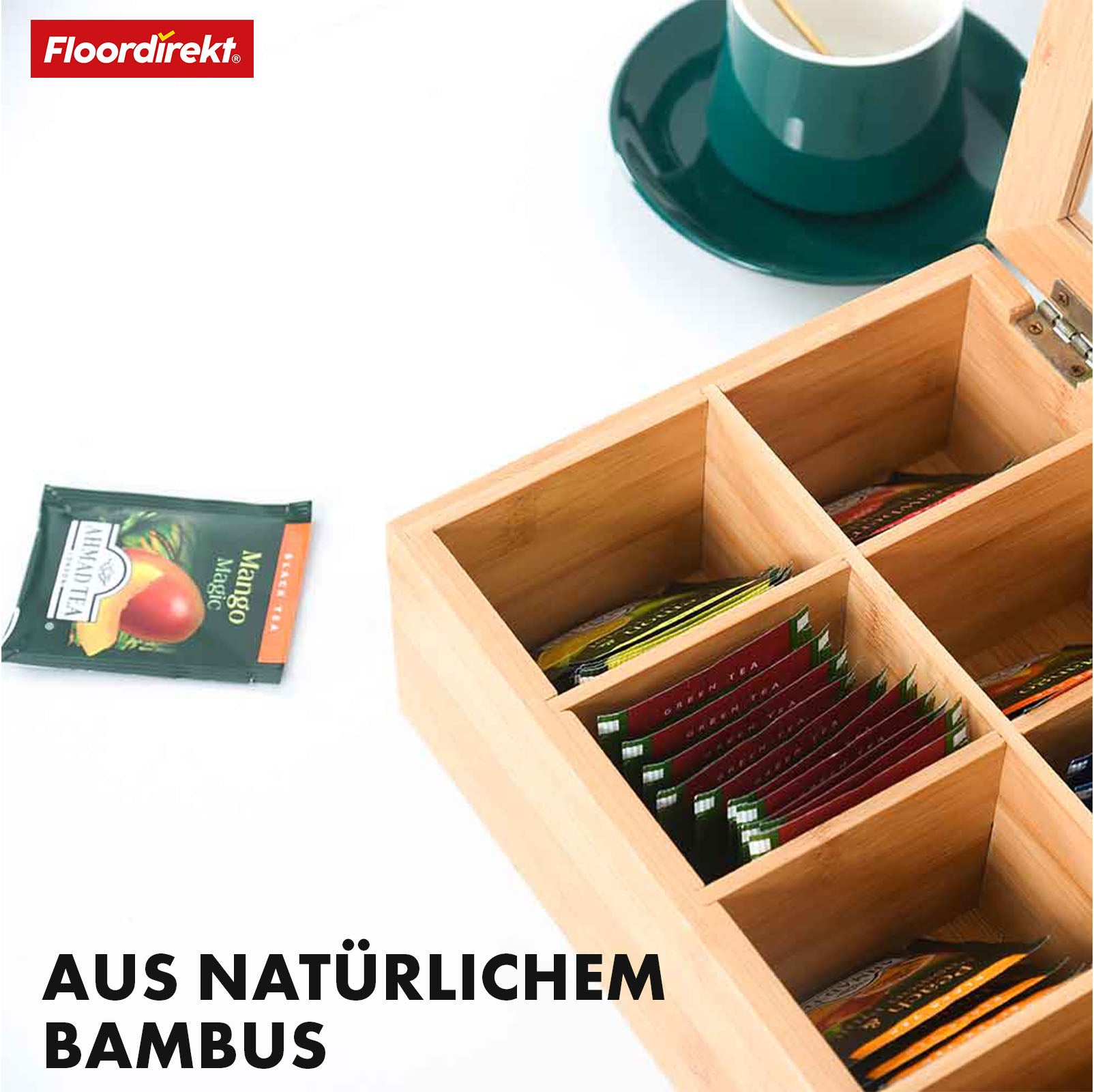 Boîte à thé en bambou avec couvercle | Rangement pratique et élégant pour le thé | Disponible en deux tailles