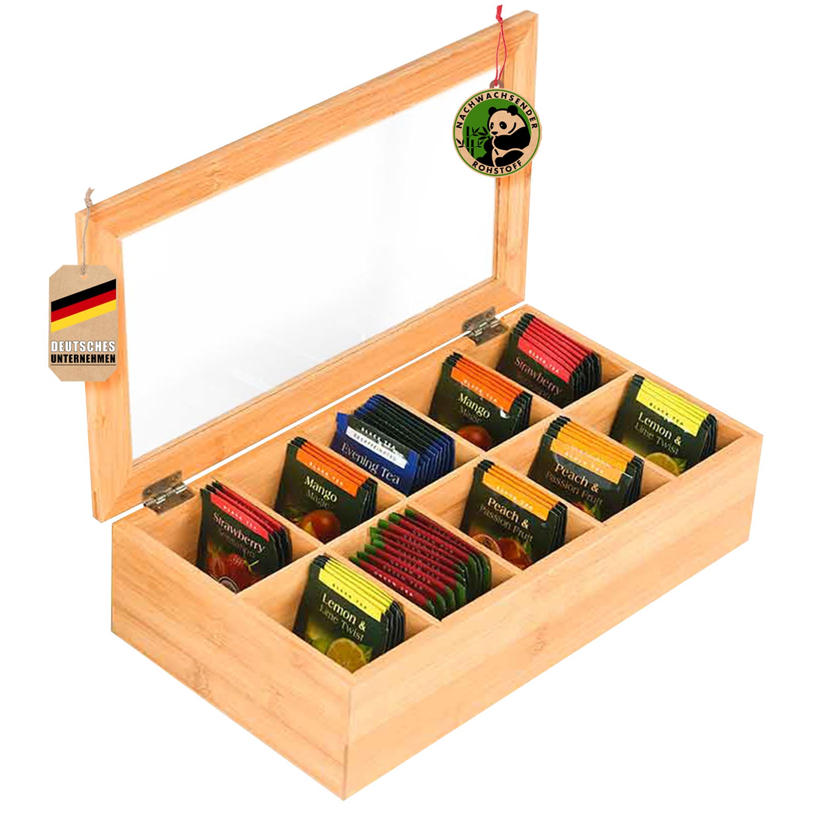 Boîte à thé en bambou avec couvercle | Rangement pratique et élégant pour le thé | Disponible en deux tailles
