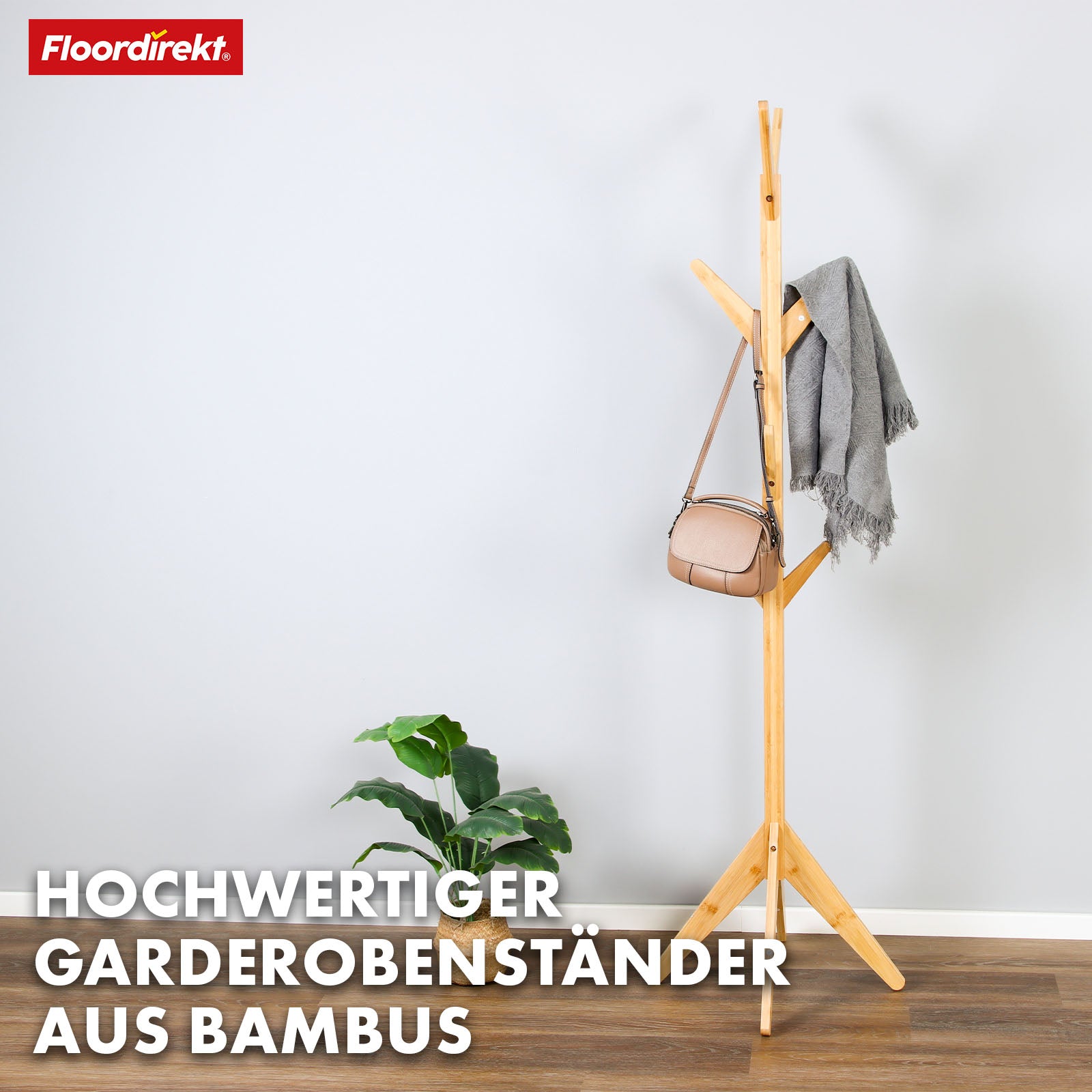 Portemanteau en bambou | Maryland | Design élégant et naturel | 8 crochets pour vestes, sacs et plus encore