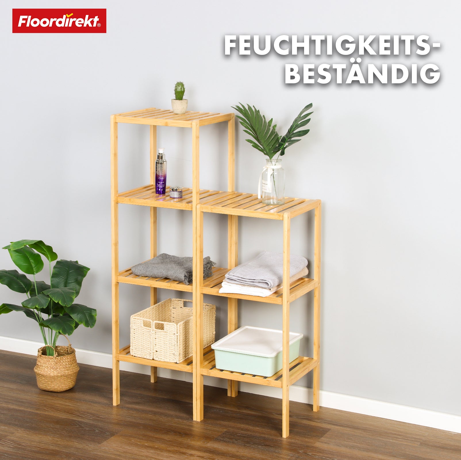 Étagère sur pied en bambou | Lowa | Idéale pour disposer vos accessoires de manière créative | Disponible en 3 tailles