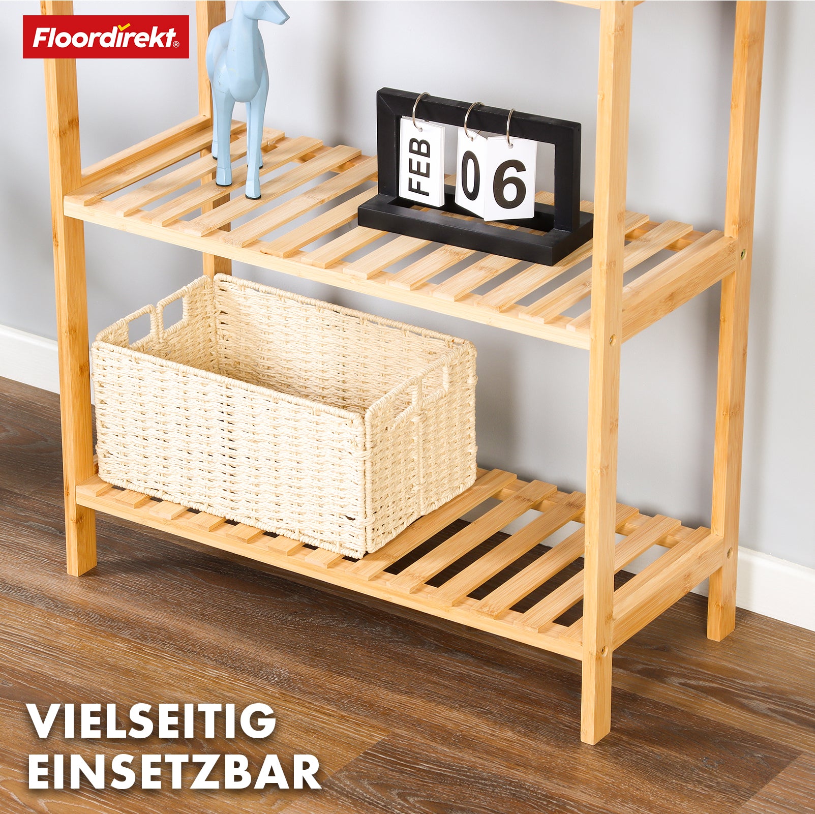 Étagère sur pied en bambou | Ohio | Étagère en bois peu encombrante à 5 niveaux | Idéale pour la salle de bain, la chambre à coucher et le salon