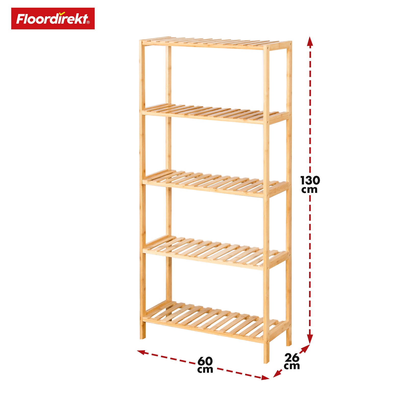 Étagère sur pied en bambou | Ohio | Étagère en bois peu encombrante à 5 niveaux | Idéale pour la salle de bain, la chambre à coucher et le salon