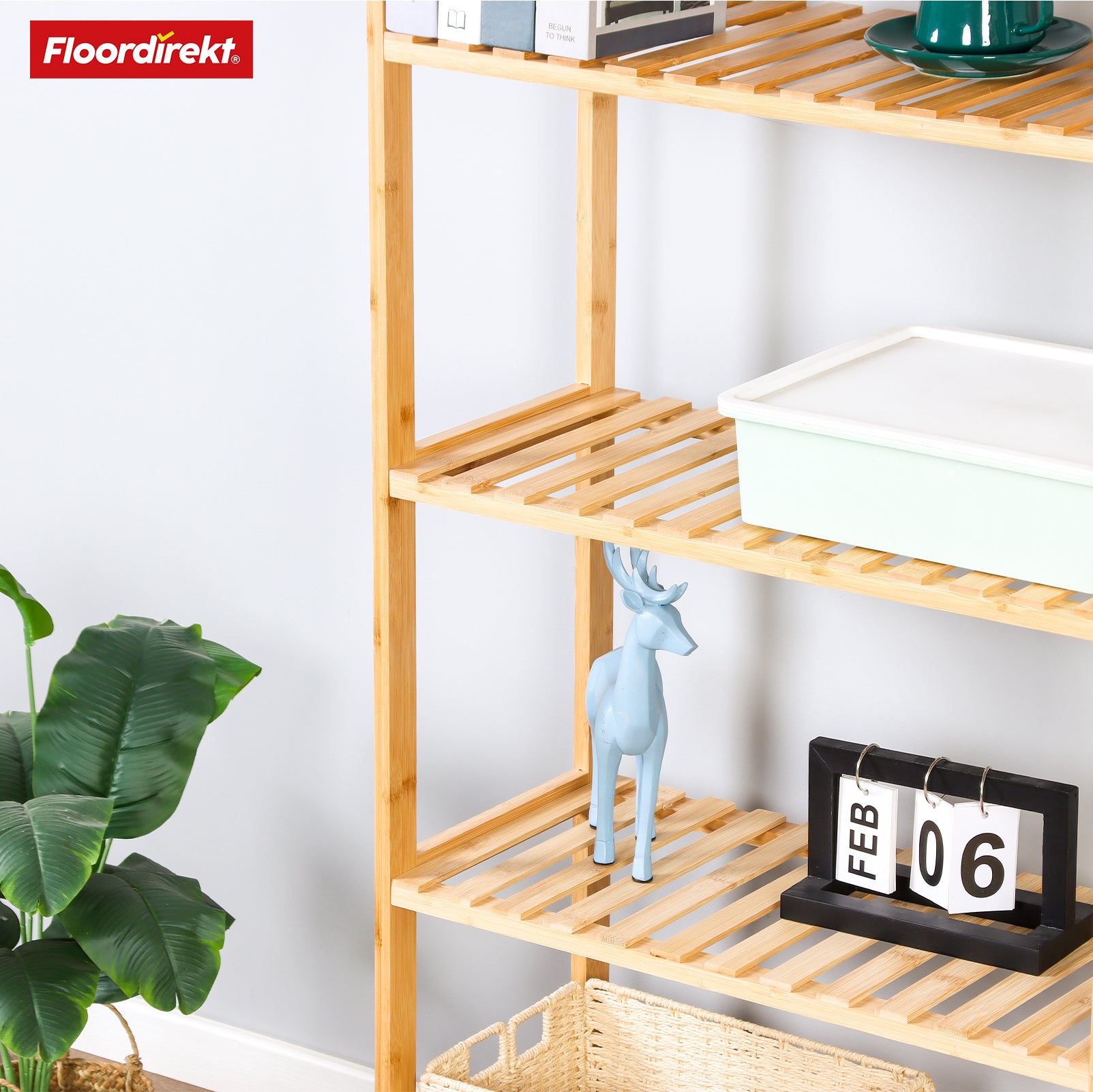 Étagère sur pied en bambou | Ohio | Étagère en bois peu encombrante à 5 niveaux | Idéale pour la salle de bain, la chambre à coucher et le salon