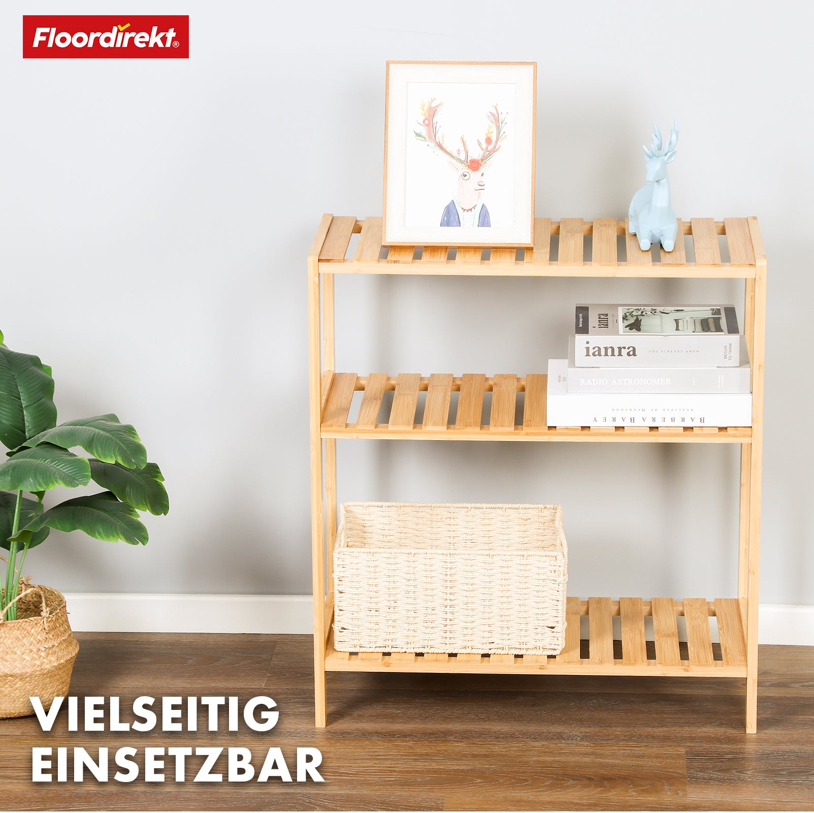 Étagère sur pied en bambou | Kansas | Étagère en bois élégante et peu encombrante avec 3 étages pour un rangement stylé