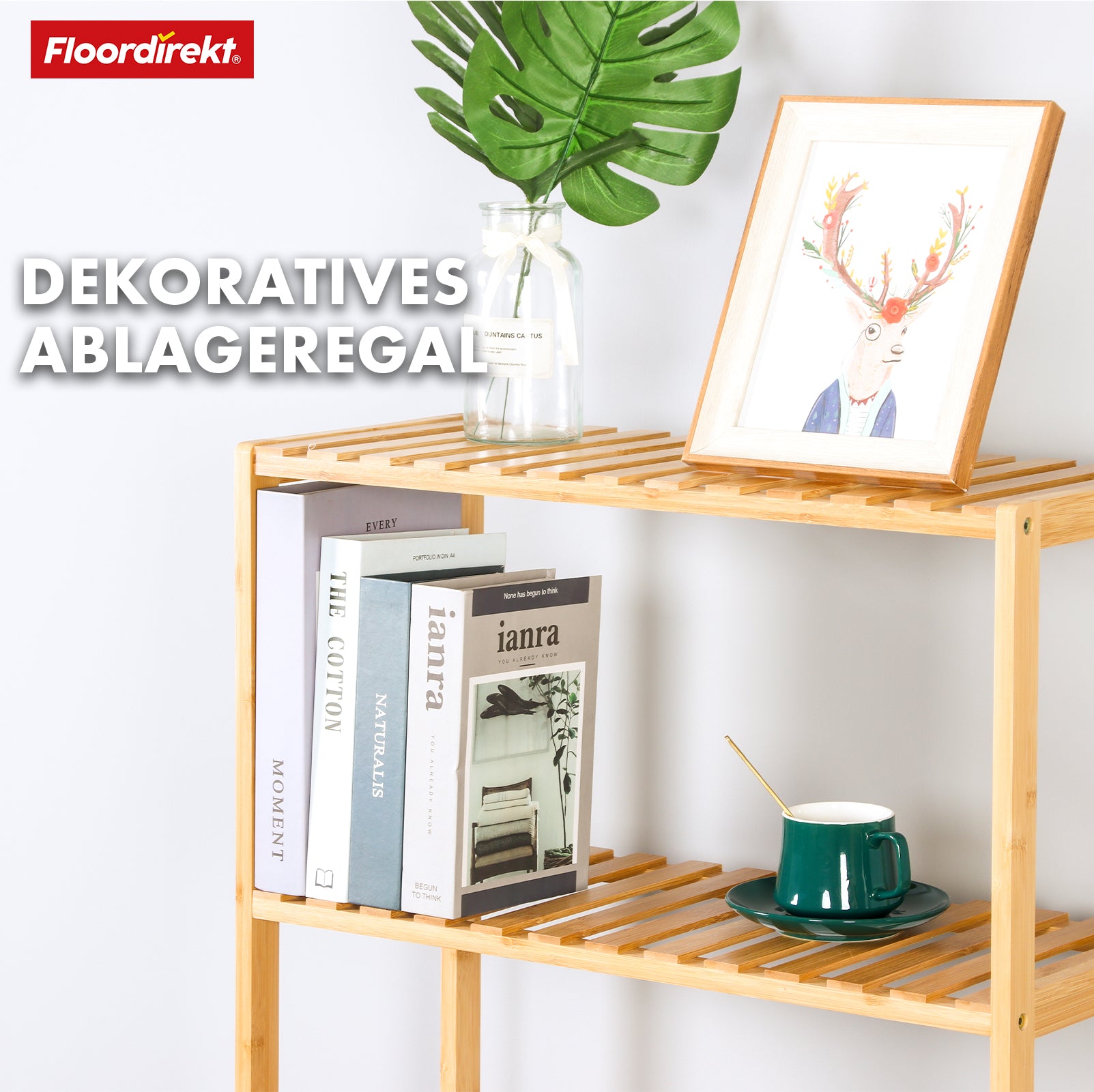 Étagère sur pied en bambou | Kansas | Étagère en bois élégante et peu encombrante avec 3 étages pour un rangement stylé