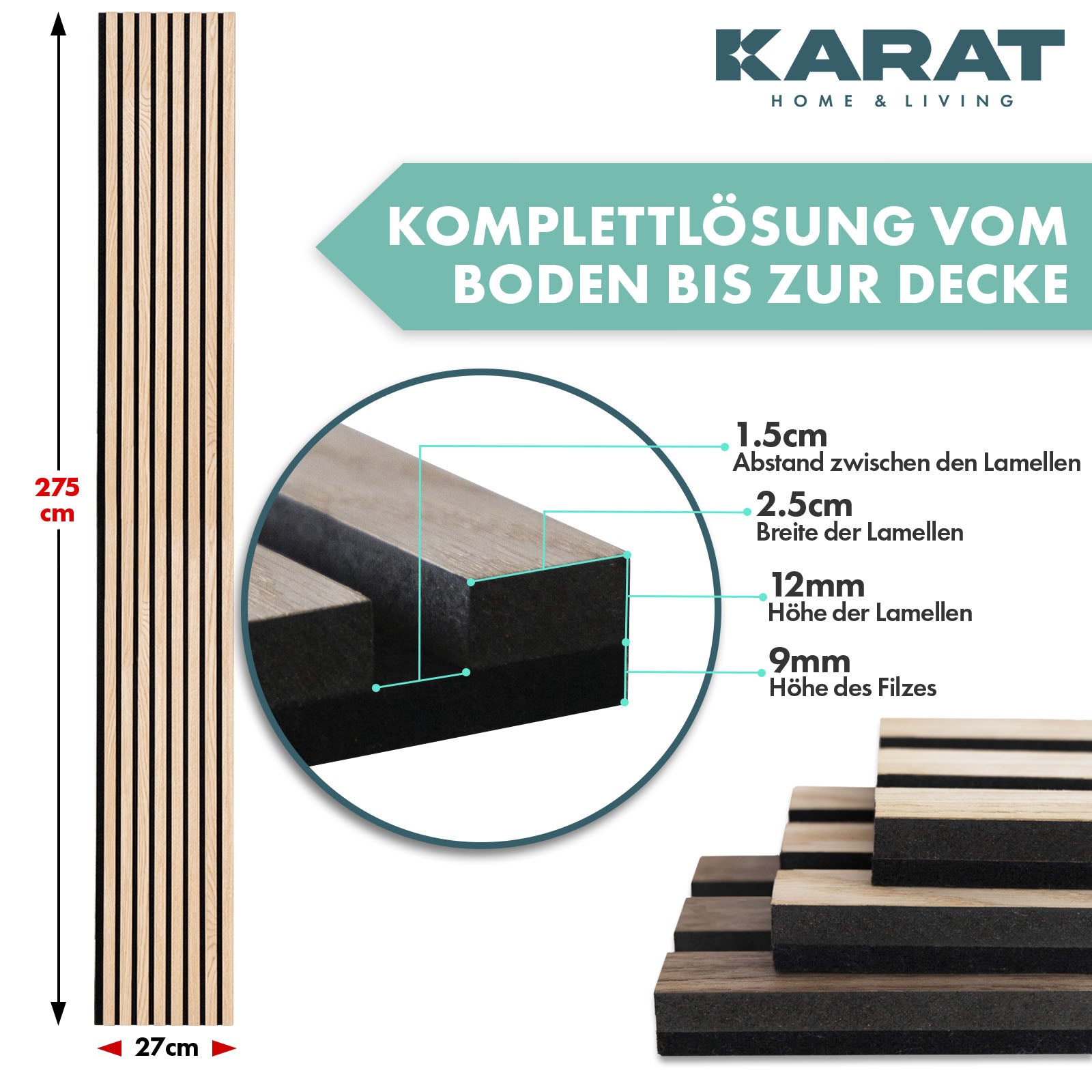 Panneaux acoustiques imitation bois | Design intemporel pour une acoustique agréable dans la pièce | Disponible en 3 designs et 2 tailles