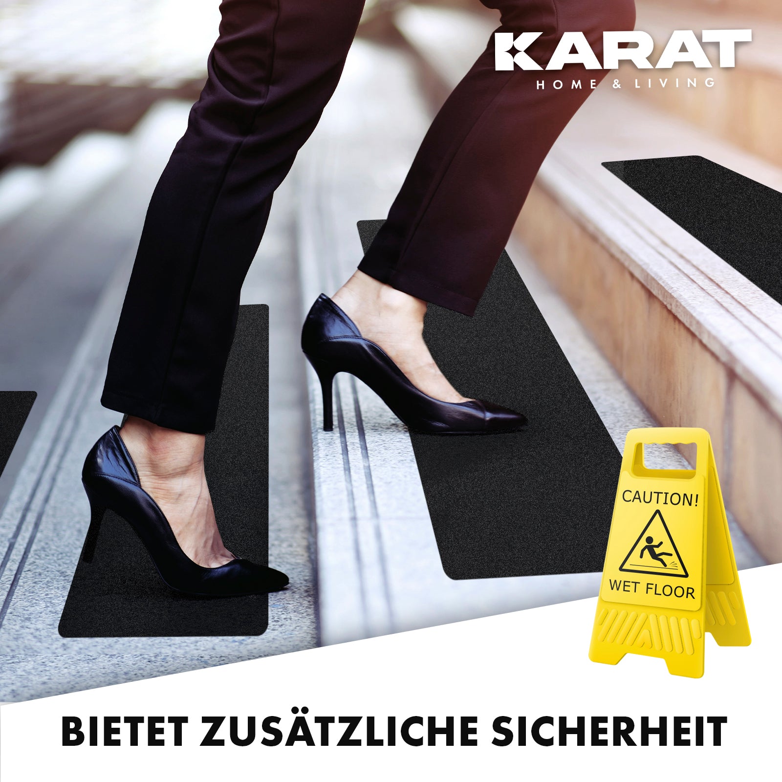 Bandes antidérapantes pour escaliers | Nicu | Surface rugueuse | Autocollantes | Set de 15 pièces avec rouleau de montage | Noir | 10 x 61 cm