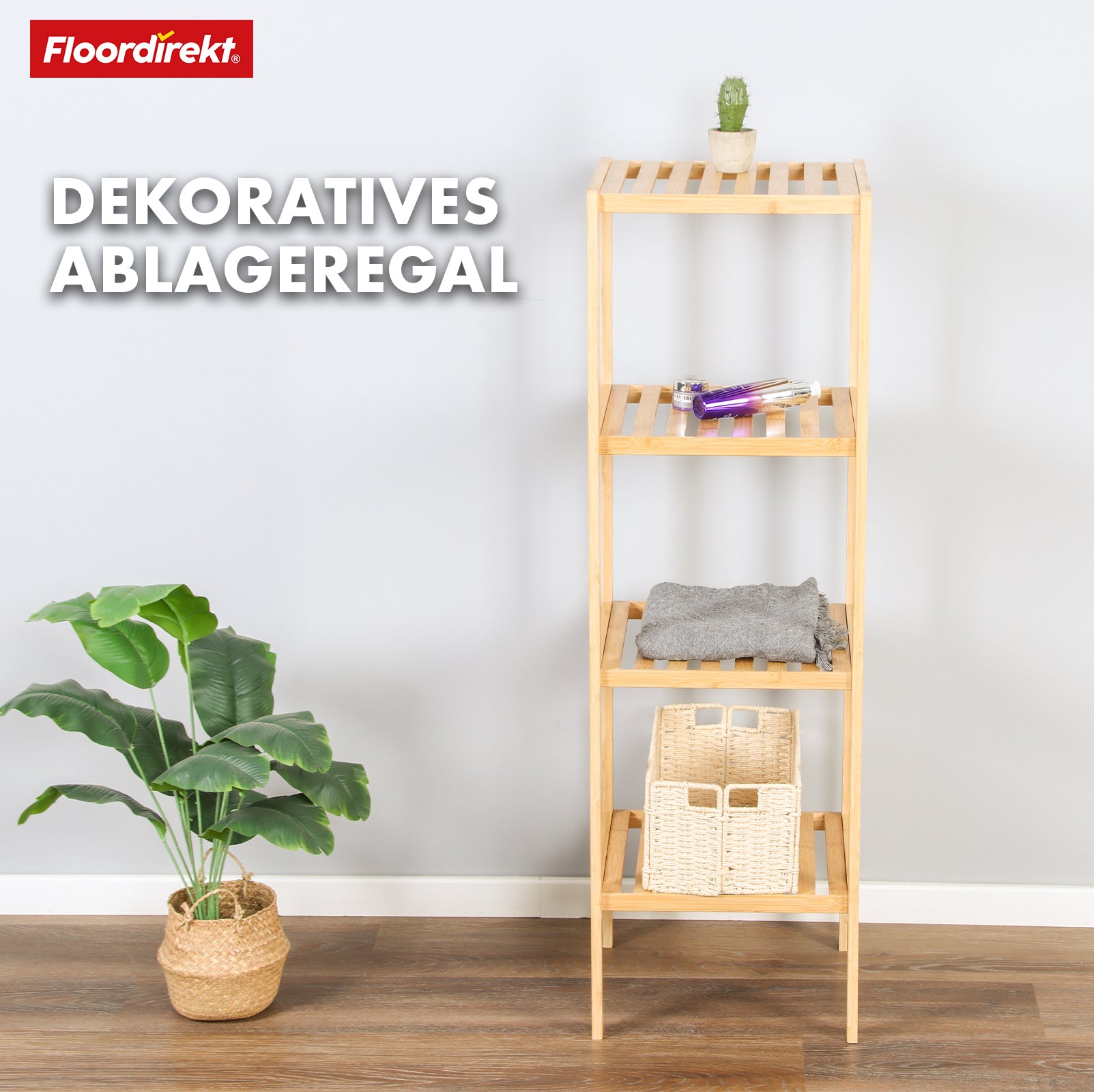 Étagère sur pied en bambou | Lowa | Idéale pour disposer vos accessoires de manière créative | Disponible en 3 tailles