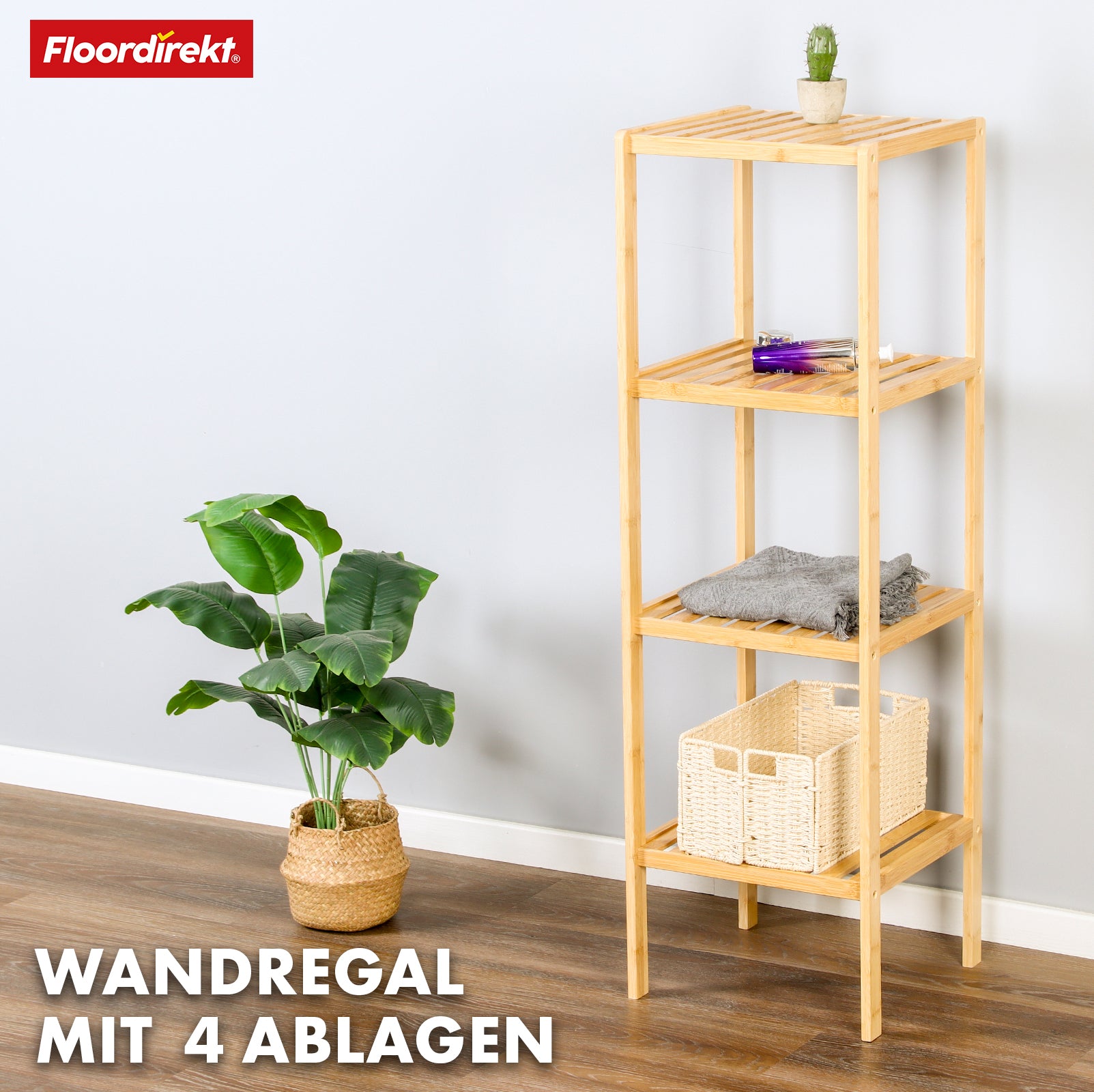 Étagère sur pied en bambou | Lowa | Idéale pour disposer vos accessoires de manière créative | Disponible en 3 tailles