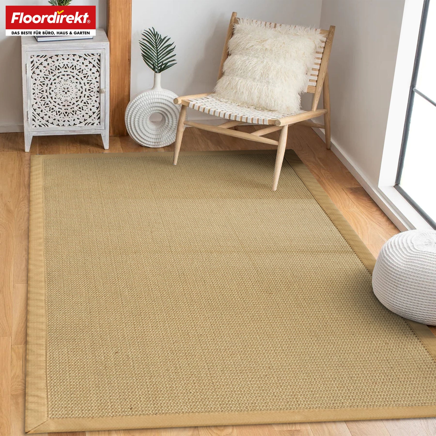Tapis de jute | Bombay | Avec dos antidérapant & bordure en coton | Dans de nombreuses tailles