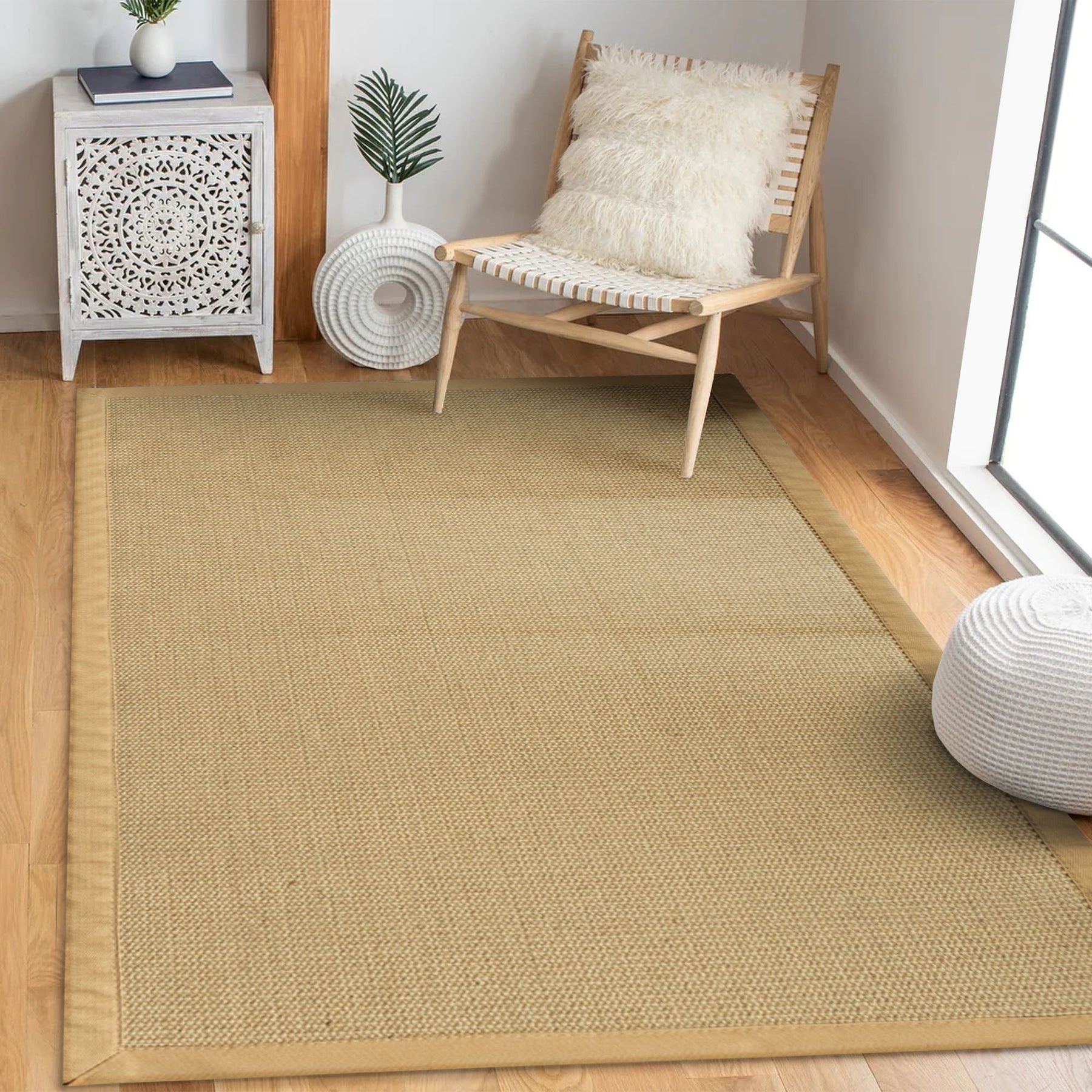 Tapis en sisal | Mumbai | tapis en fibres naturelles avec bordure en coton | disponible en différentes tailles