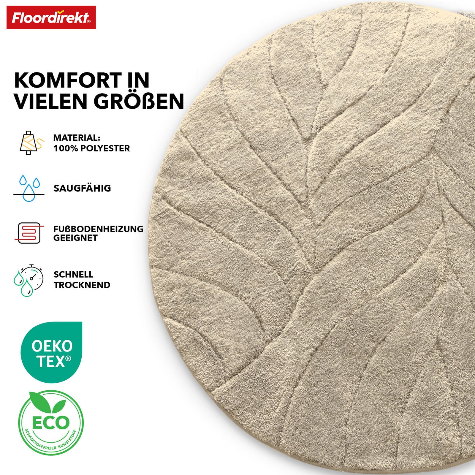 Tapis de bain | Maris | Tapis de bain rond | Microfibre douce, antidérapante & adaptée au chauffage au sol