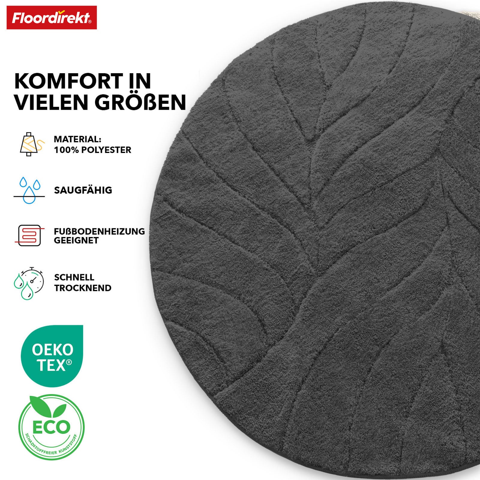 Tapis de bain | Maris | Tapis de bain rond | Microfibre douce, antidérapante & adaptée au chauffage au sol