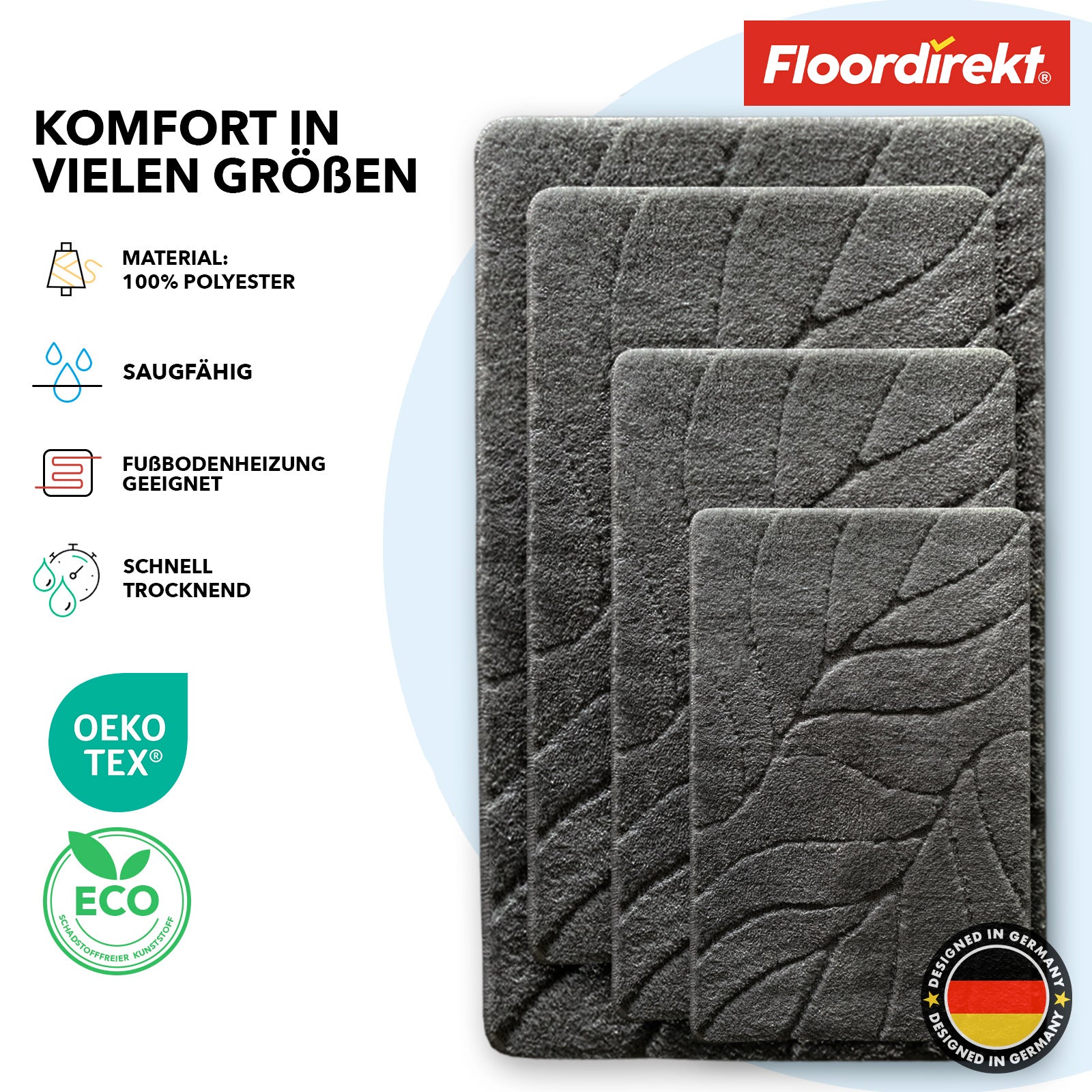 Tapis de bain | Maris | Tapis de bain moelleux avec structure en feuilles | Disponible en différentes couleurs et tailles