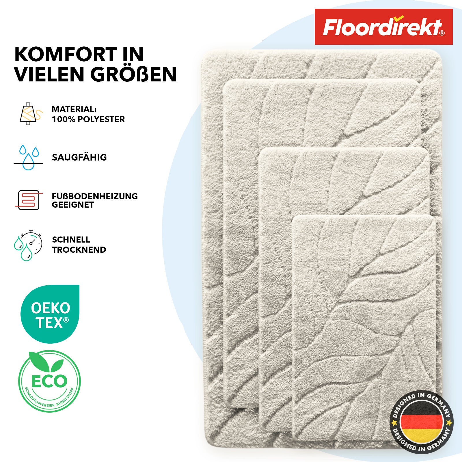 Tapis de bain | Maris | Tapis de bain moelleux avec structure en feuilles | Disponible en différentes couleurs et tailles