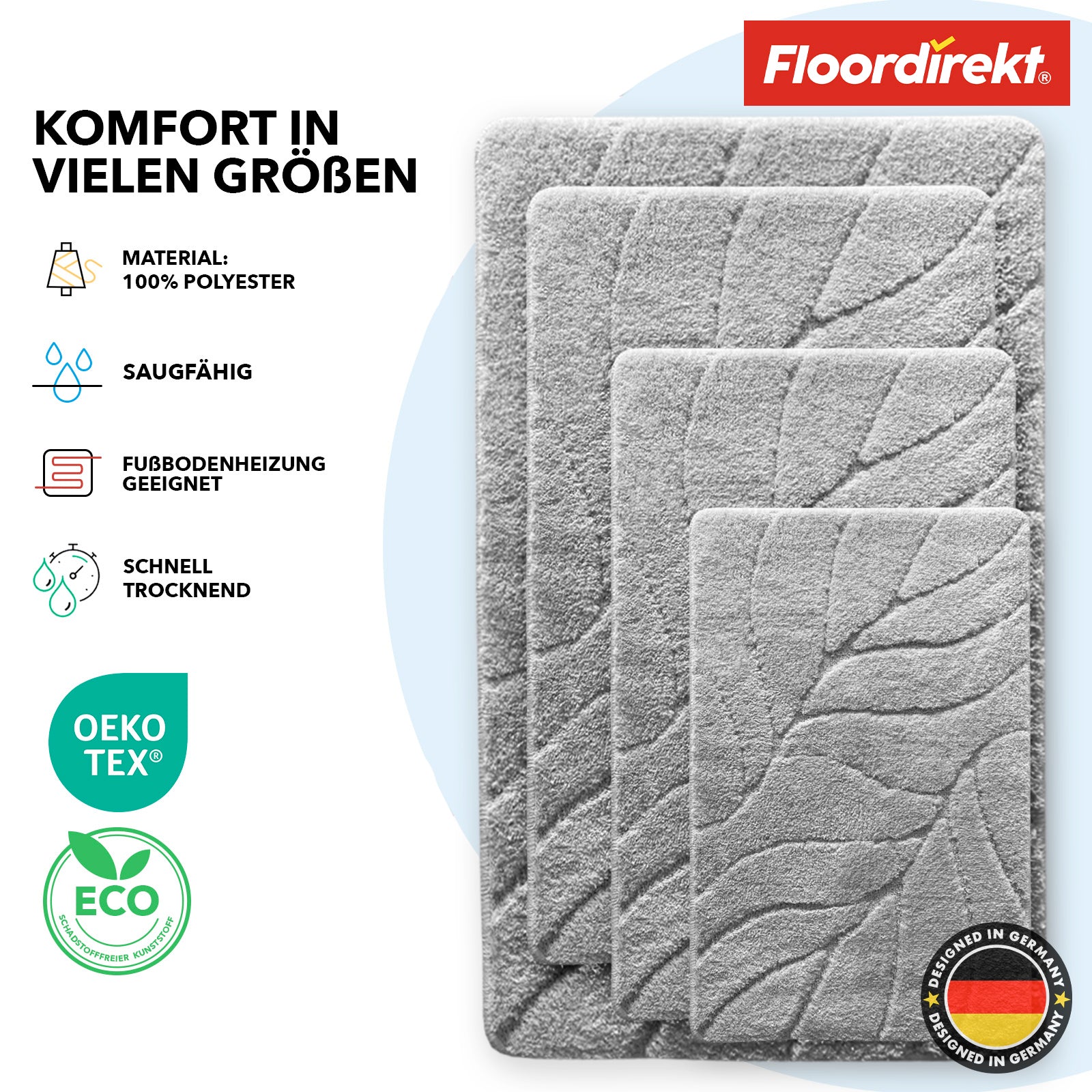 Tapis de bain | Maris | Tapis de bain moelleux avec structure en feuilles | Disponible en différentes couleurs et tailles