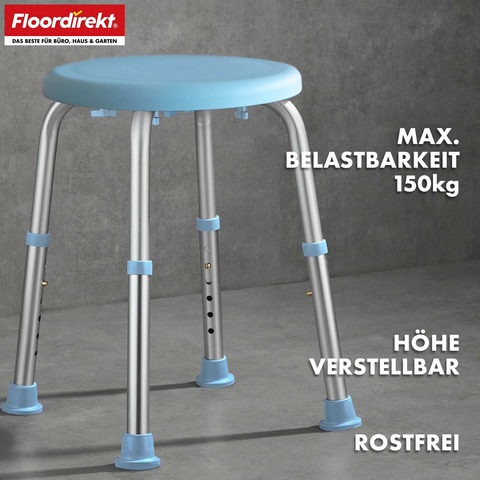 Tabouret de douche et de bain | Pedro | Réglable en hauteur & pivotant à 360° | Antidérapant & supporte jusqu'à 150 kg