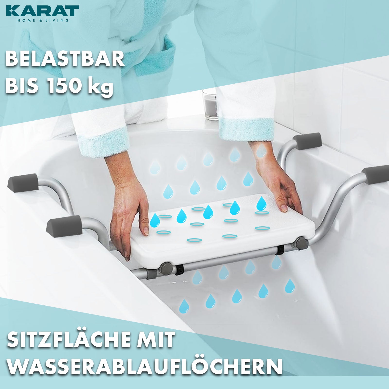 Siège de baignoire | Levi | Siège réglable & antidérapant en aluminium | Peut supporter jusqu'à 150 kg