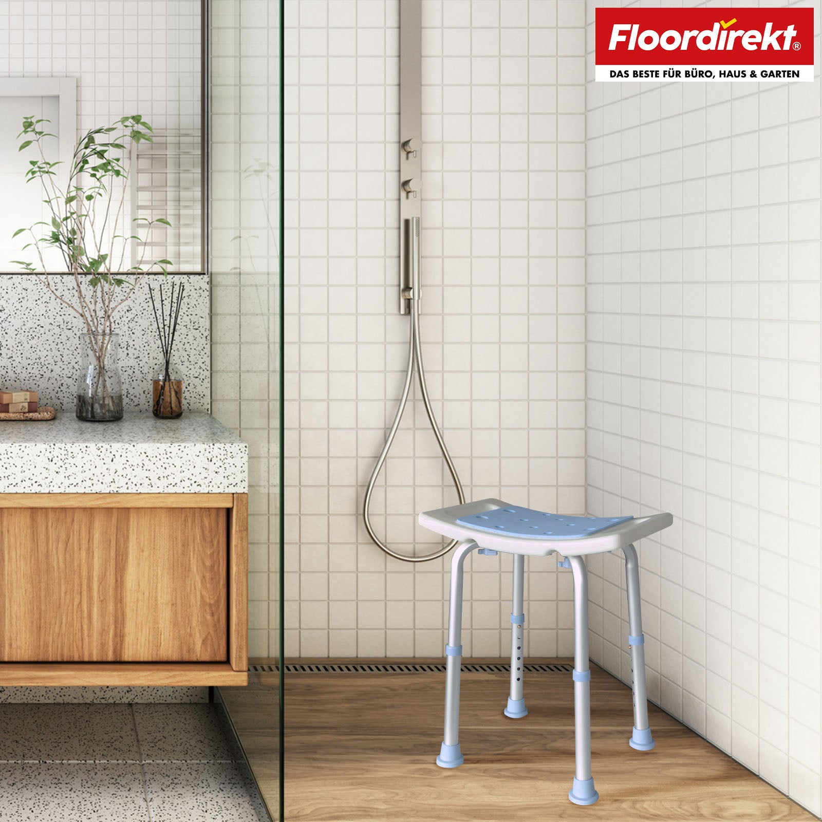 Tabouret de douche et de bain | Nora | Siège réglable en hauteur, antidérapant et durable pour le bain et la douche