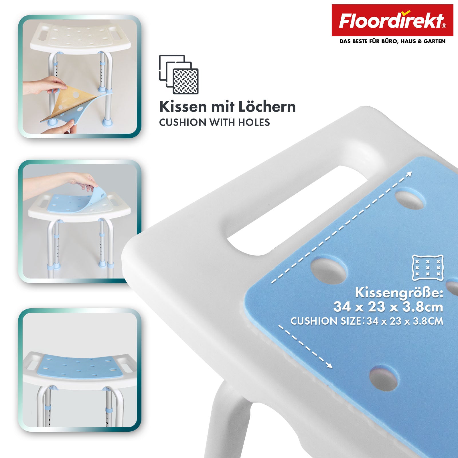 Tabouret de douche et de bain | Nora | Siège réglable en hauteur, antidérapant et durable pour le bain et la douche