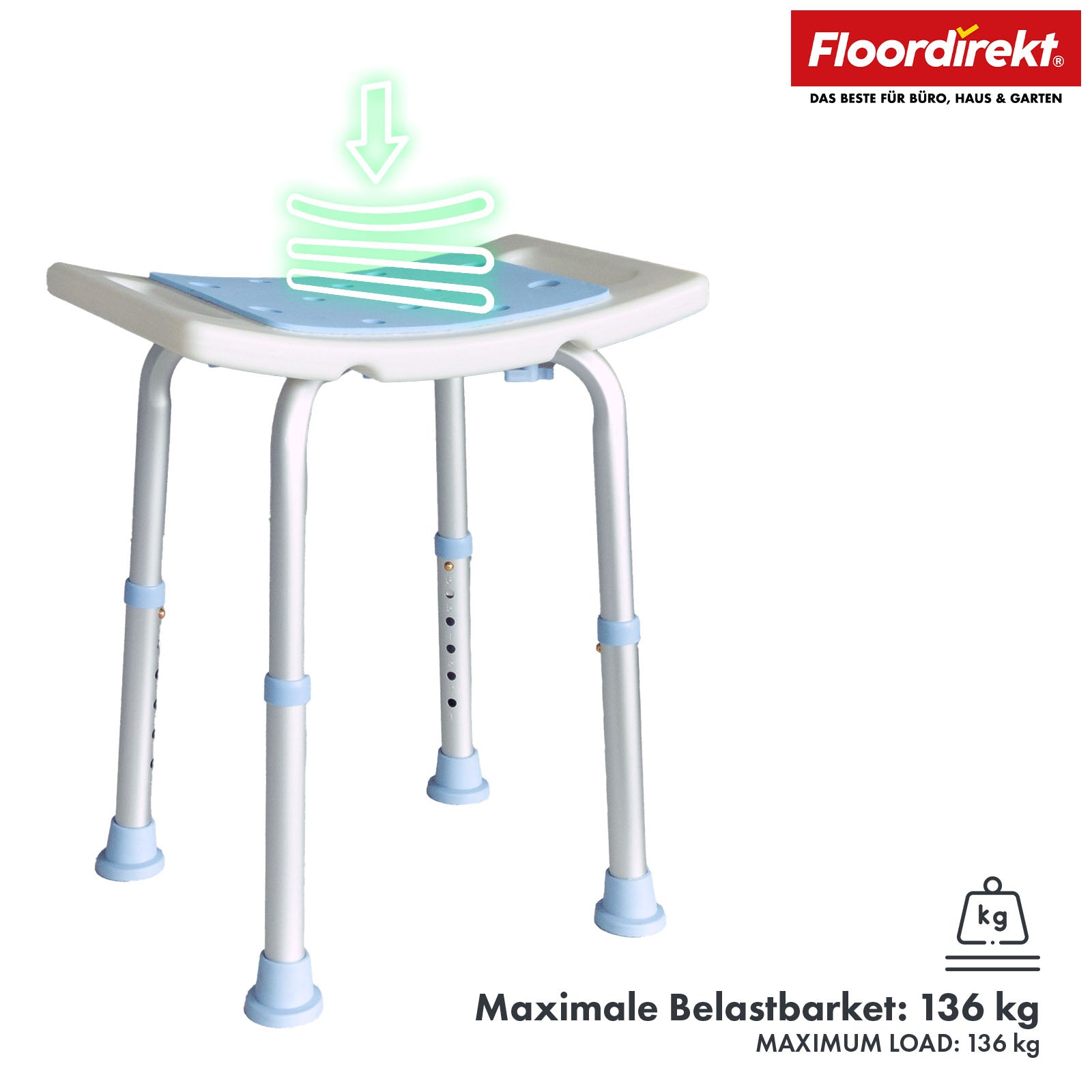 Tabouret de douche et de bain | Nora | Siège réglable en hauteur, antidérapant et durable pour le bain et la douche