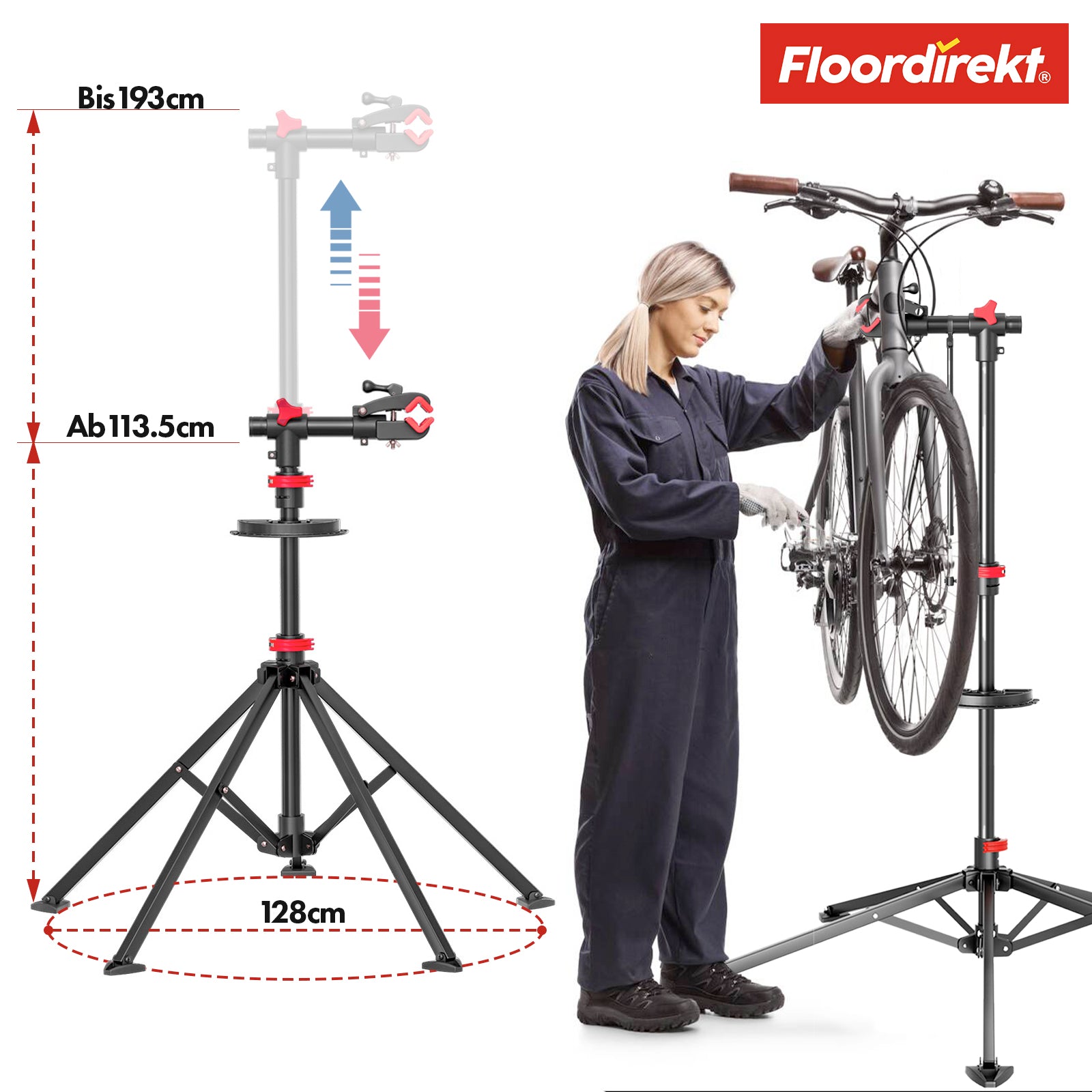 Béquille de montage pour vélo | Lois | Réglable en hauteur et adaptable individuellement | Capacité de charge jusqu'à 30 kg