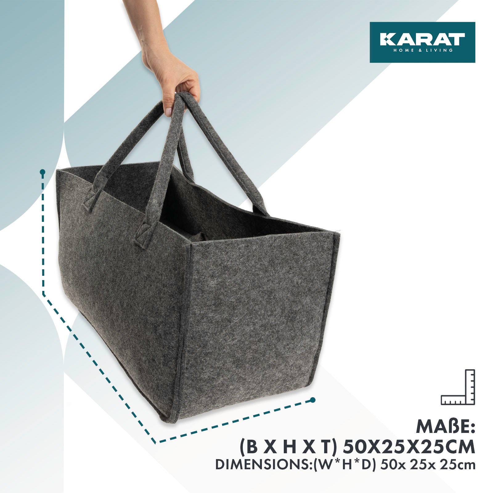 Sac en feutre Conny | Sac à bois de cheminée | Sac à provisions | Pliable | Set de 2 ou 4 pièces