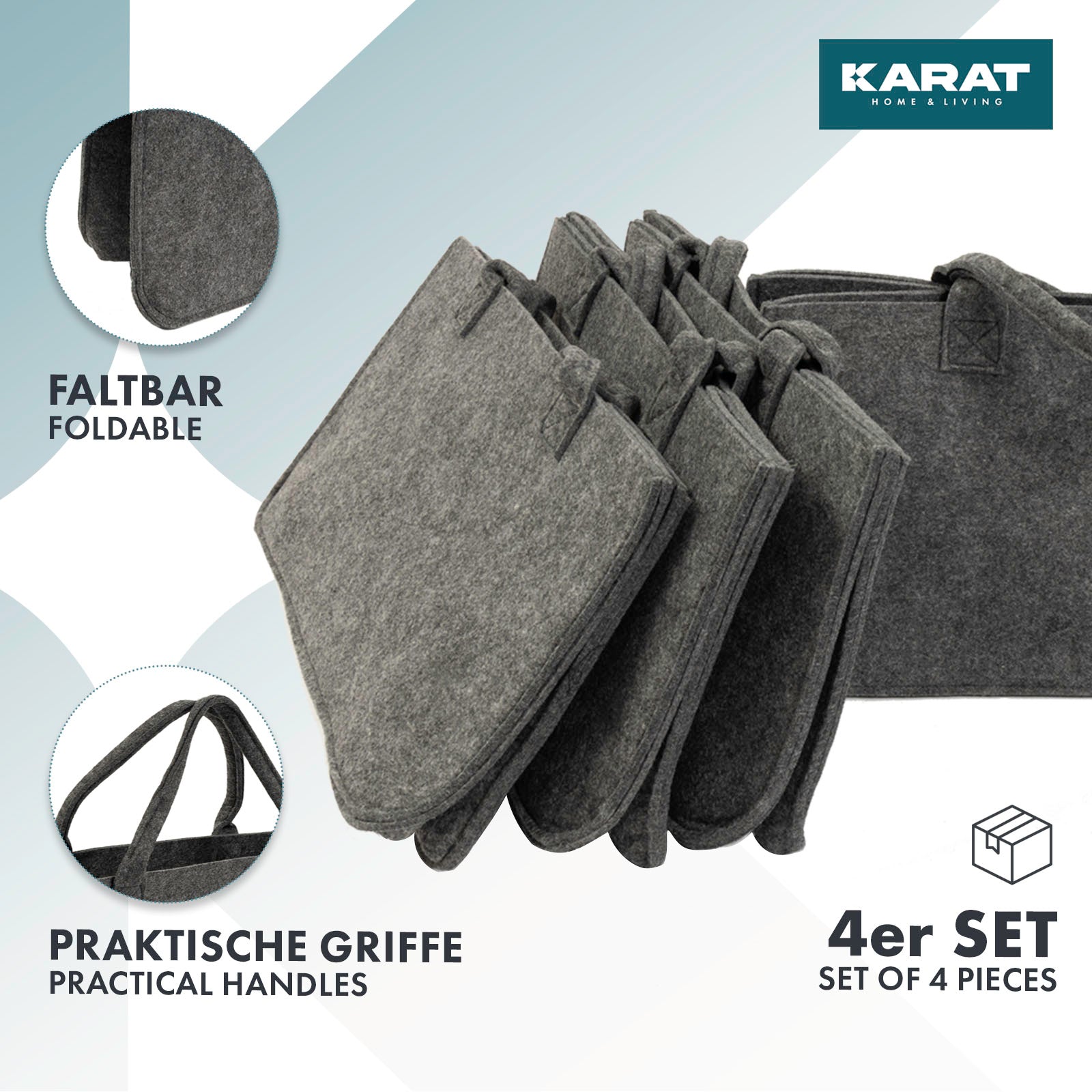 Sac en feutre Conny | Sac à bois de cheminée | Sac à provisions | Pliable | Set de 2 ou 4 pièces