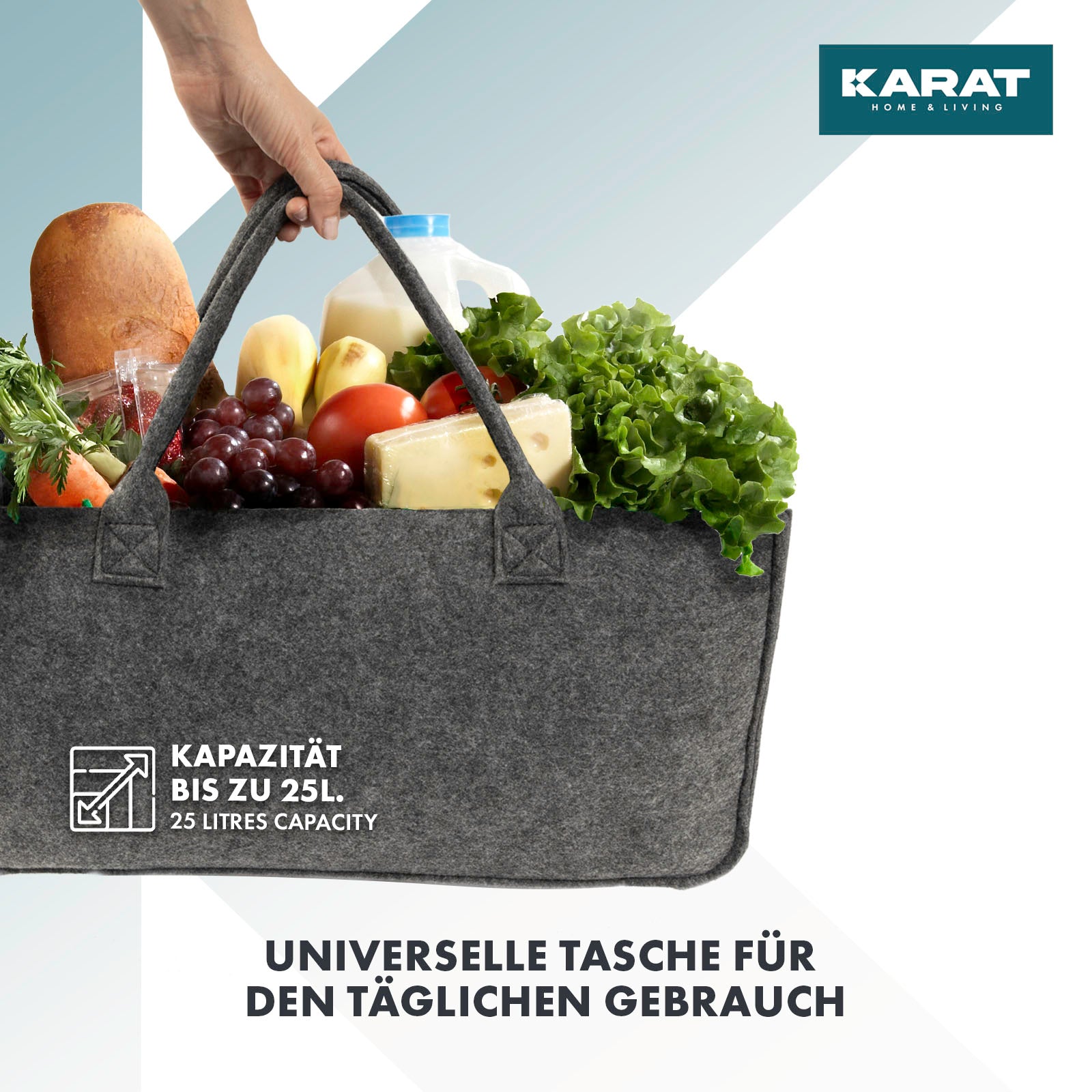 Sac en feutre Conny | Sac à bois de cheminée | Sac à provisions | Pliable | Set de 2 ou 4 pièces