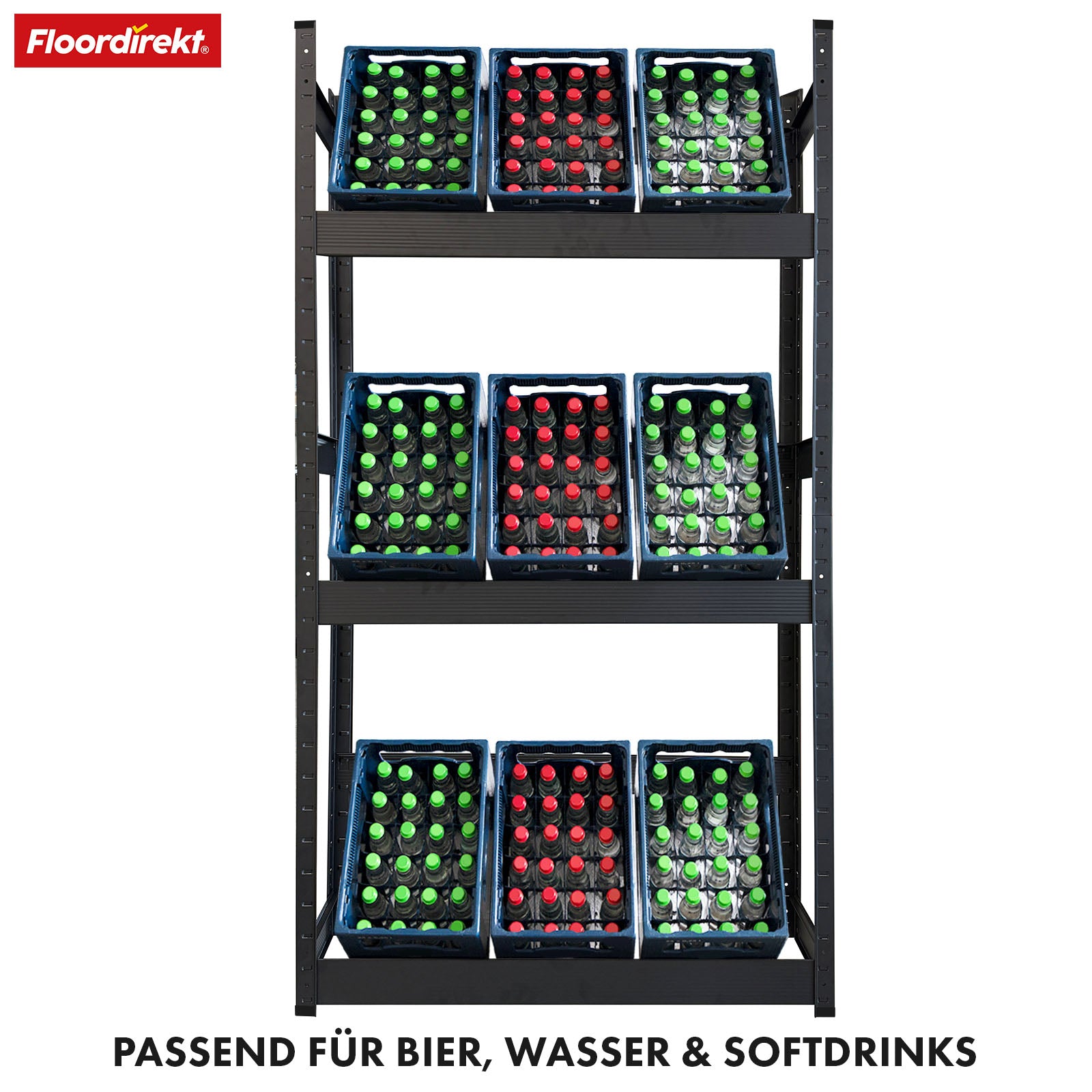 Support pour casiers à bouteilles | Osaka | Étagère pour casiers à boissons en acier peint par poudrage pour 3 à 9 casiers
