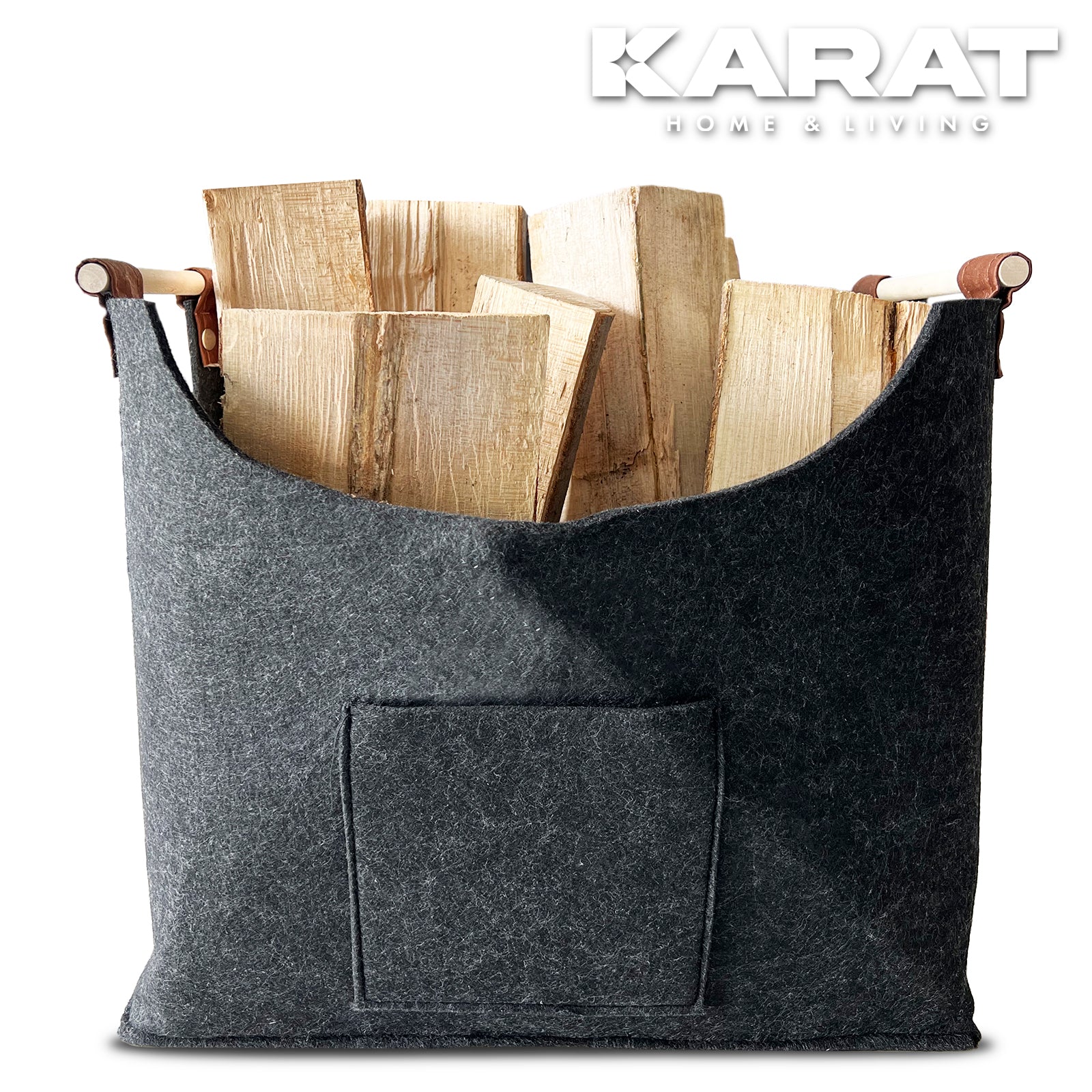 Sac en feutre Vesta | Sac à bois de cheminée | Sac à provisions | Pliable | Poignée renforcée