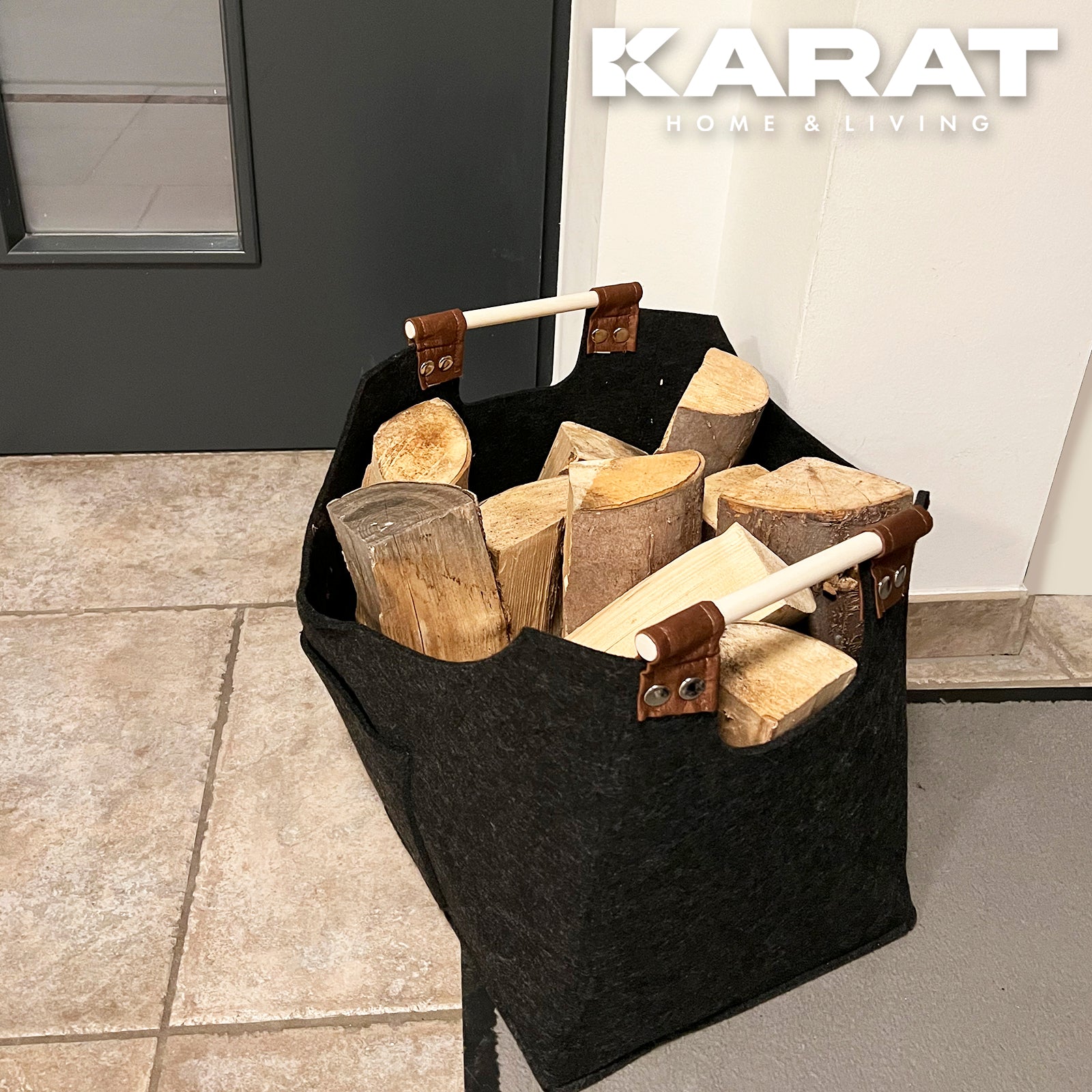 Sac en feutre Vesta | Sac à bois de cheminée | Sac à provisions | Pliable | Poignée renforcée