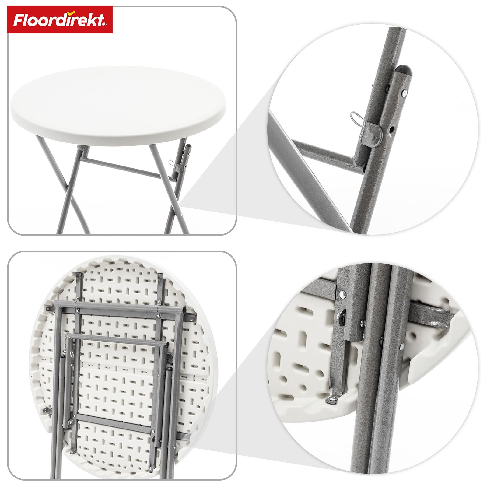 Table pliante | Nagano | Table de jardin ronde blanche pliante | 80 cm de diamètre