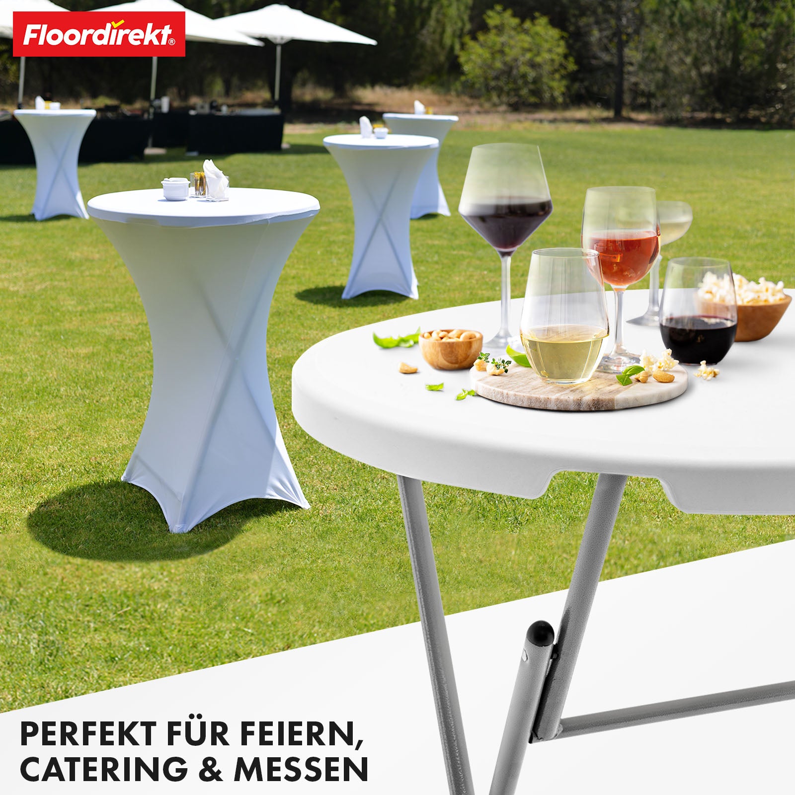 Table pliante | Nagano | Table de jardin ronde blanche pliante | 80 cm de diamètre