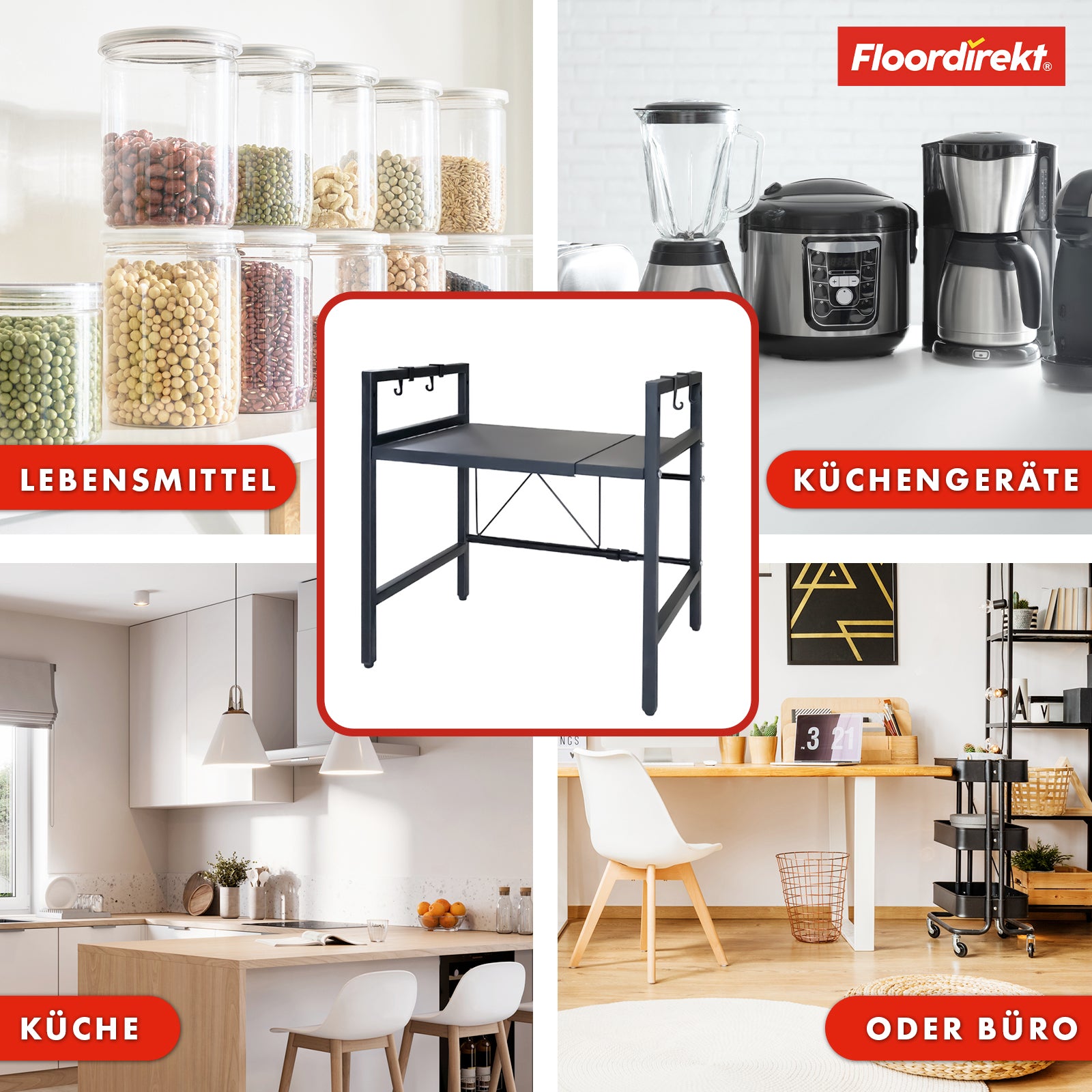 Etagère pour micro-ondes | Durango | Organisateur de cuisine réglable avec 3 crochets | Disponible en 2 tailles