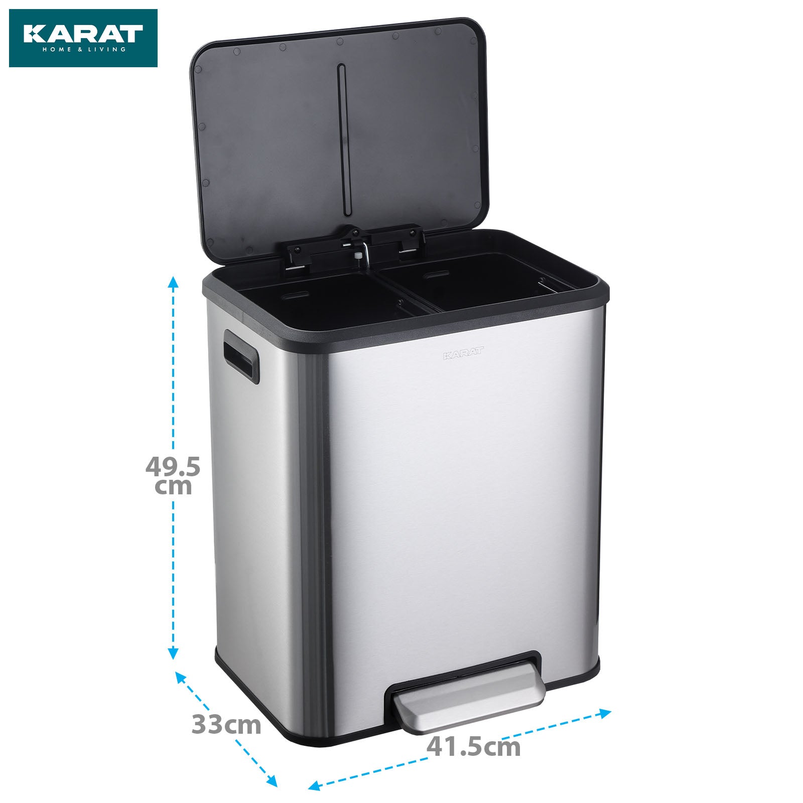 Poubelle | Jack | Capacité 30 L | Tri sélectif 2 voies | Soft-Close & Pedal | Acier inoxydable ou noir