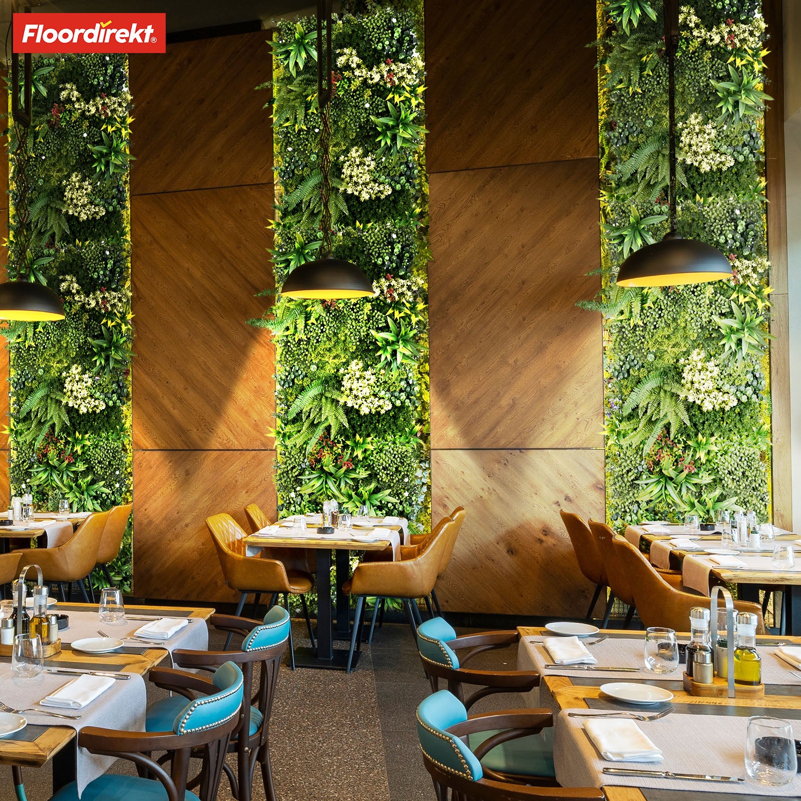 Mur végétal | Rhea | Décoration murale élégante avec plantes vertes et fleurs blanches | 50 x 50 cm