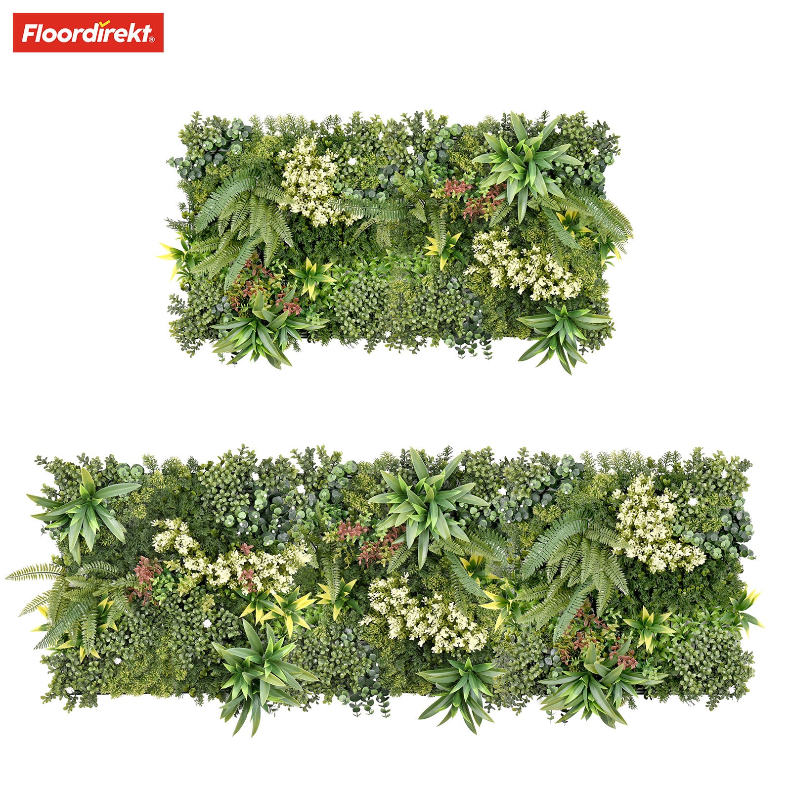 Mur végétal | Rhea | Décoration murale élégante avec plantes vertes et fleurs blanches | 50 x 50 cm