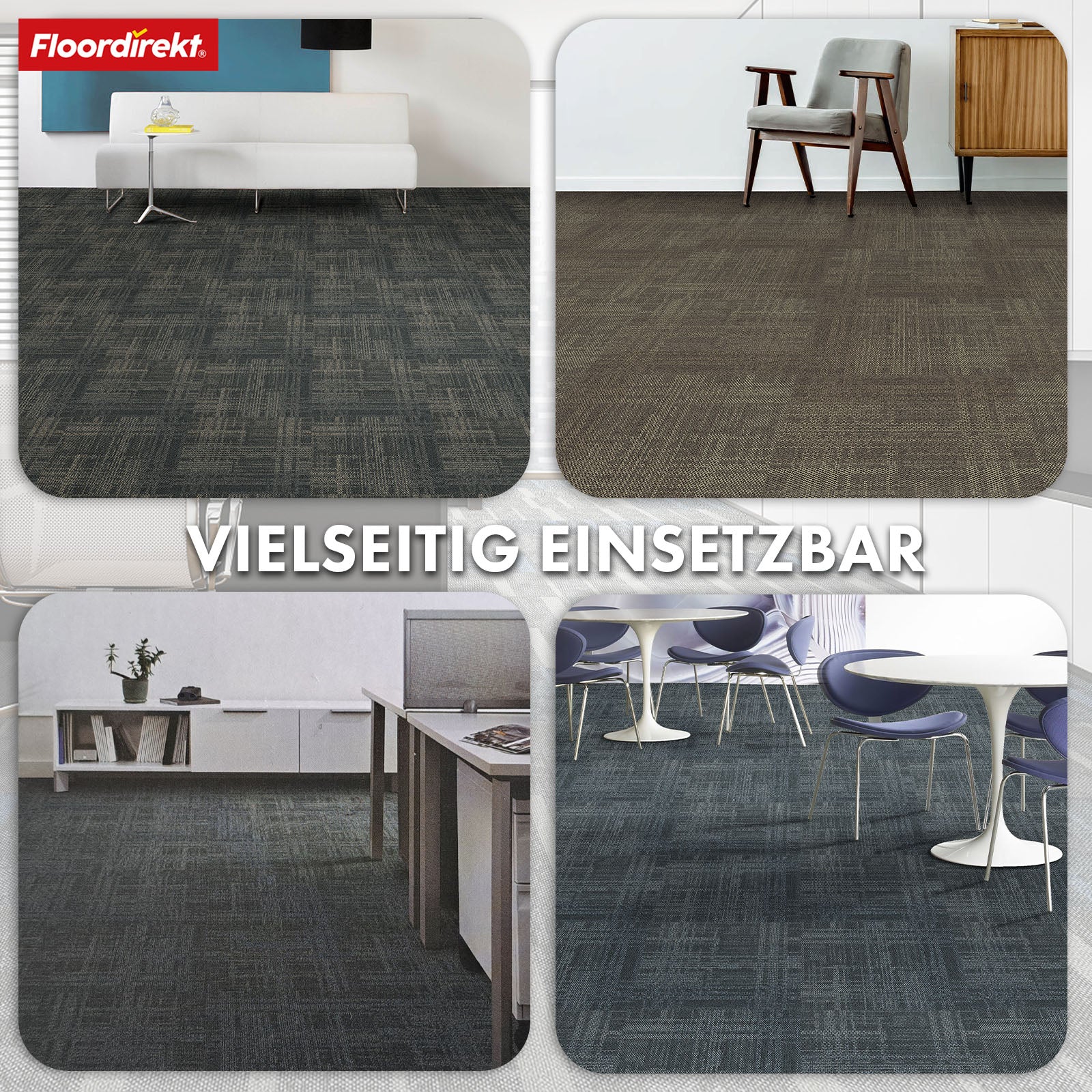 Dalles de moquette | Luzern | 50 x 50 cm | Confortable, insonorisant & adapté au chauffage au sol | Disponible en 4 couleurs