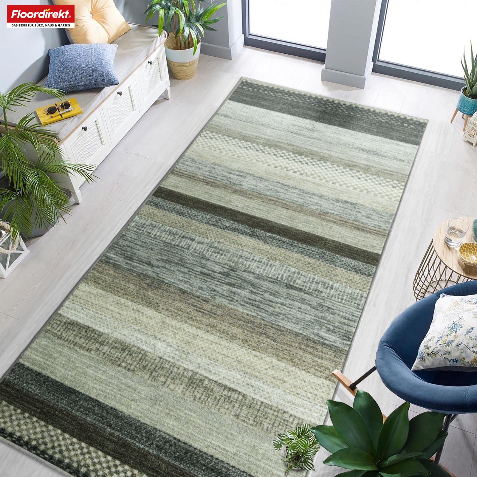 Tapis de passage sur mesure | Naxos | Antidérapant, résistant & facile d'entretien | Nombreuses variantes de couleurs dans un style moderne