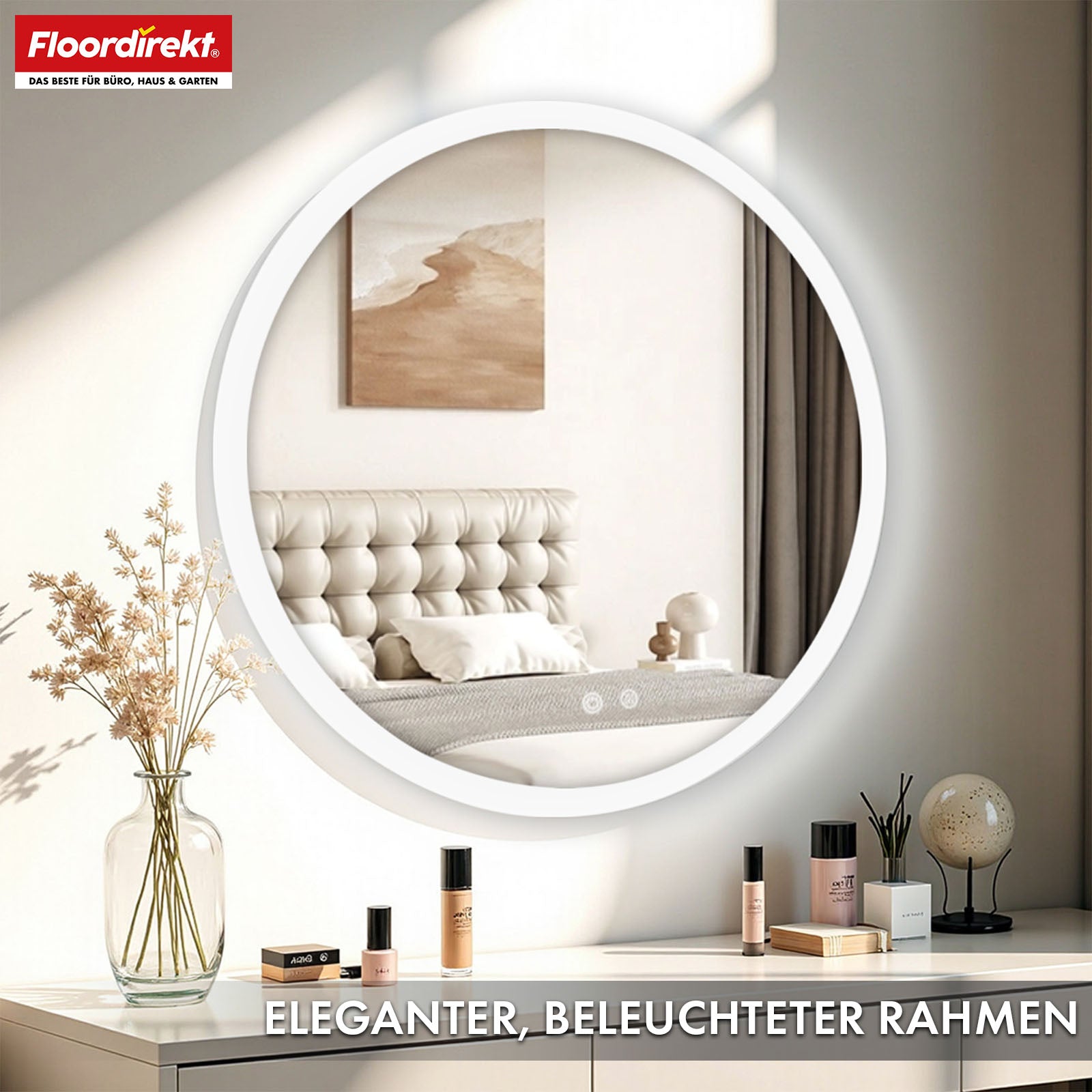 Miroir de salle de bain avec éclairage LED | Liora | Commande tactile avec anti-buée et 3 couleurs de lumière au choix | Disponible en différentes tailles
