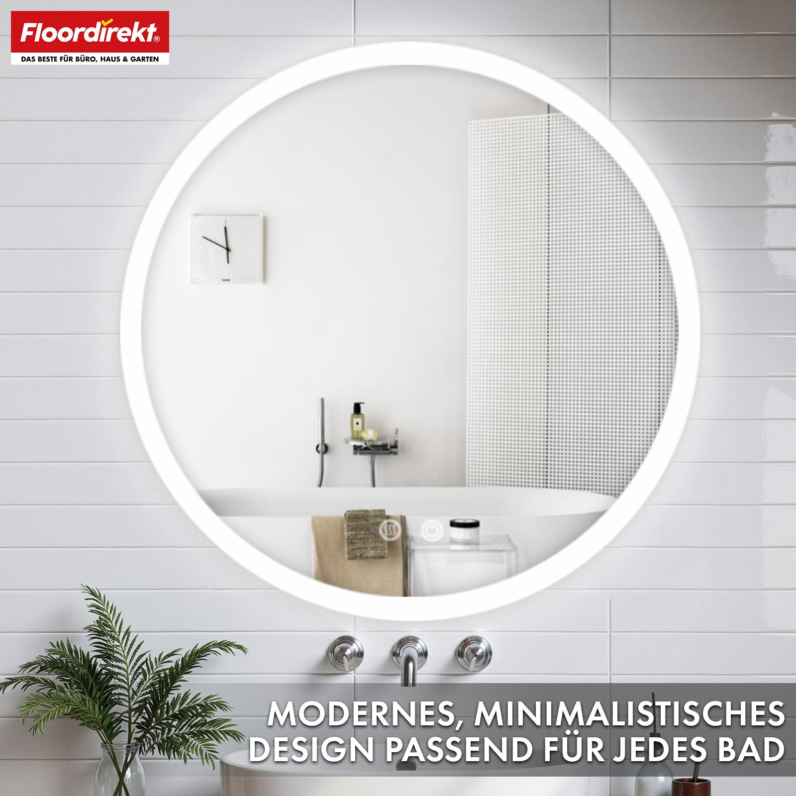 Miroir de salle de bain avec éclairage LED | Liora | Commande tactile avec anti-buée et 3 couleurs de lumière au choix | Disponible en différentes tailles