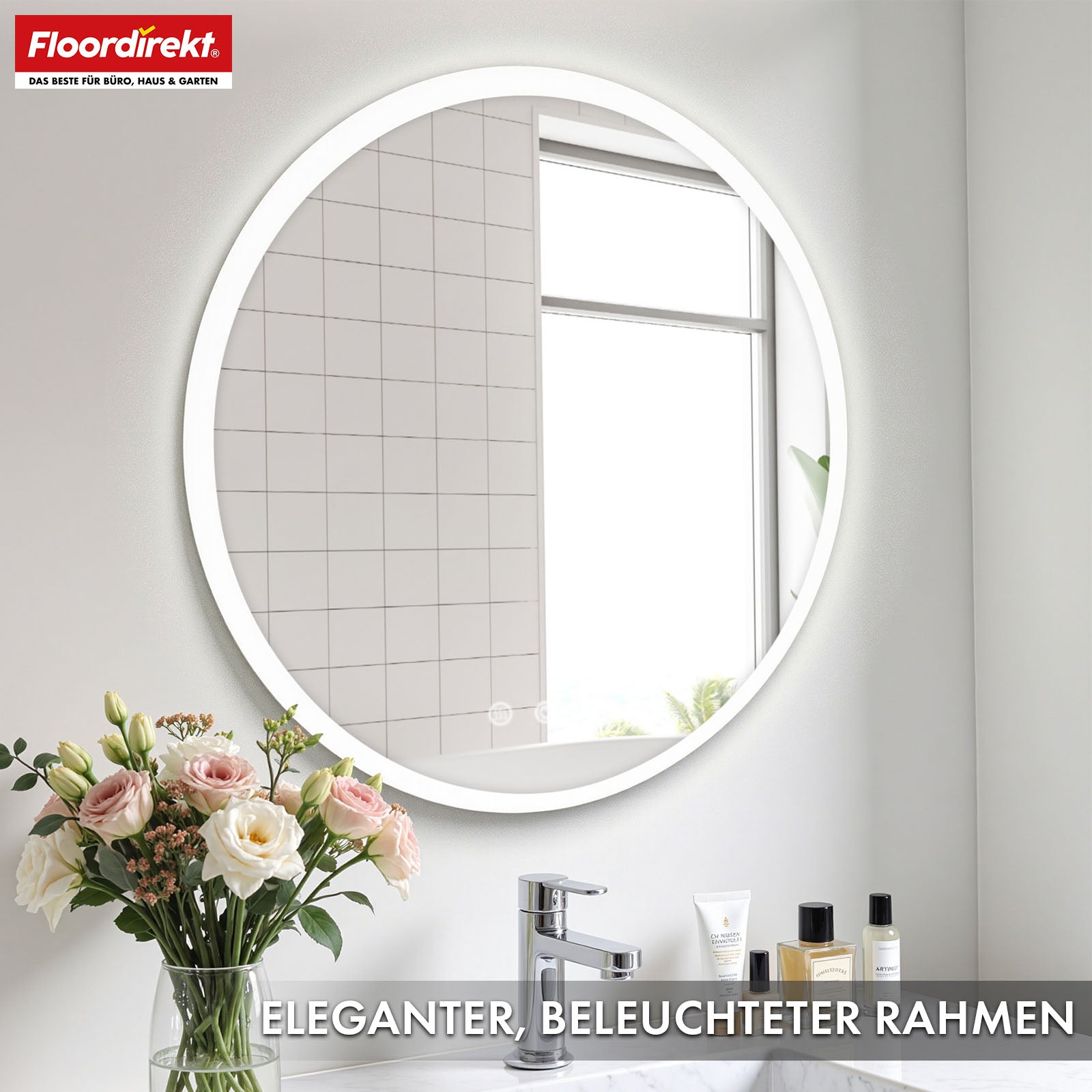Miroir de salle de bain avec éclairage LED | Liora | Commande tactile avec anti-buée et 3 couleurs de lumière au choix | Disponible en différentes tailles