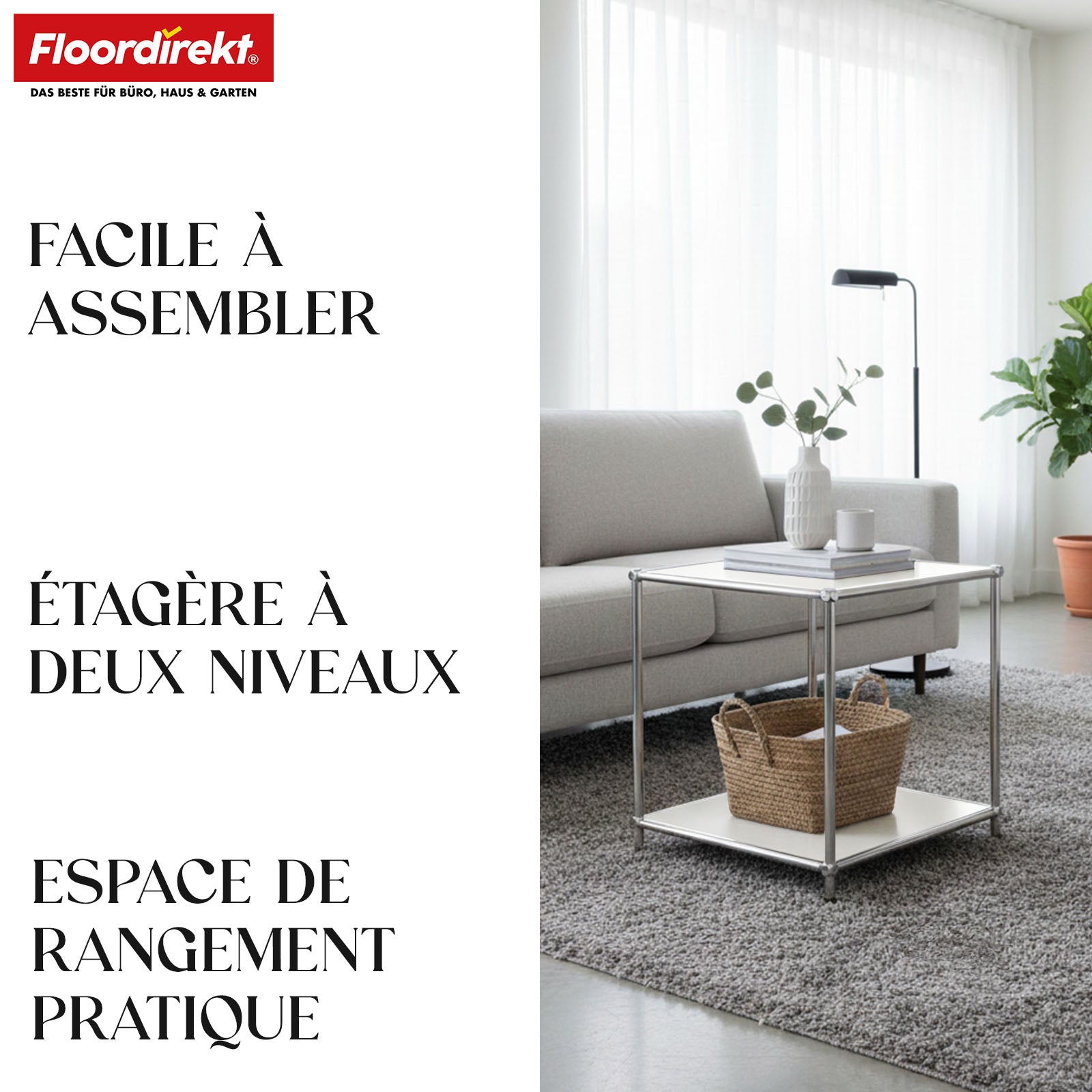 Étagère métallique | Concept Epure MK-012 | Étagère d'appoint et de rangement ouverte avec 2 tablettes | Disponible en plusieurs couleurs