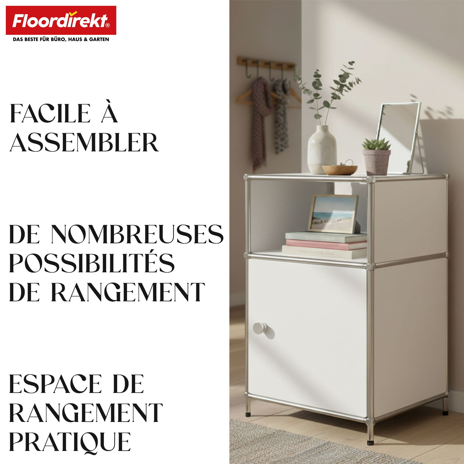 Étagère métallique | Concept Epure MK-040 | Étagère de rangement à 3 niveaux avec porte et tablettes | Disponible en plusieurs couleurs