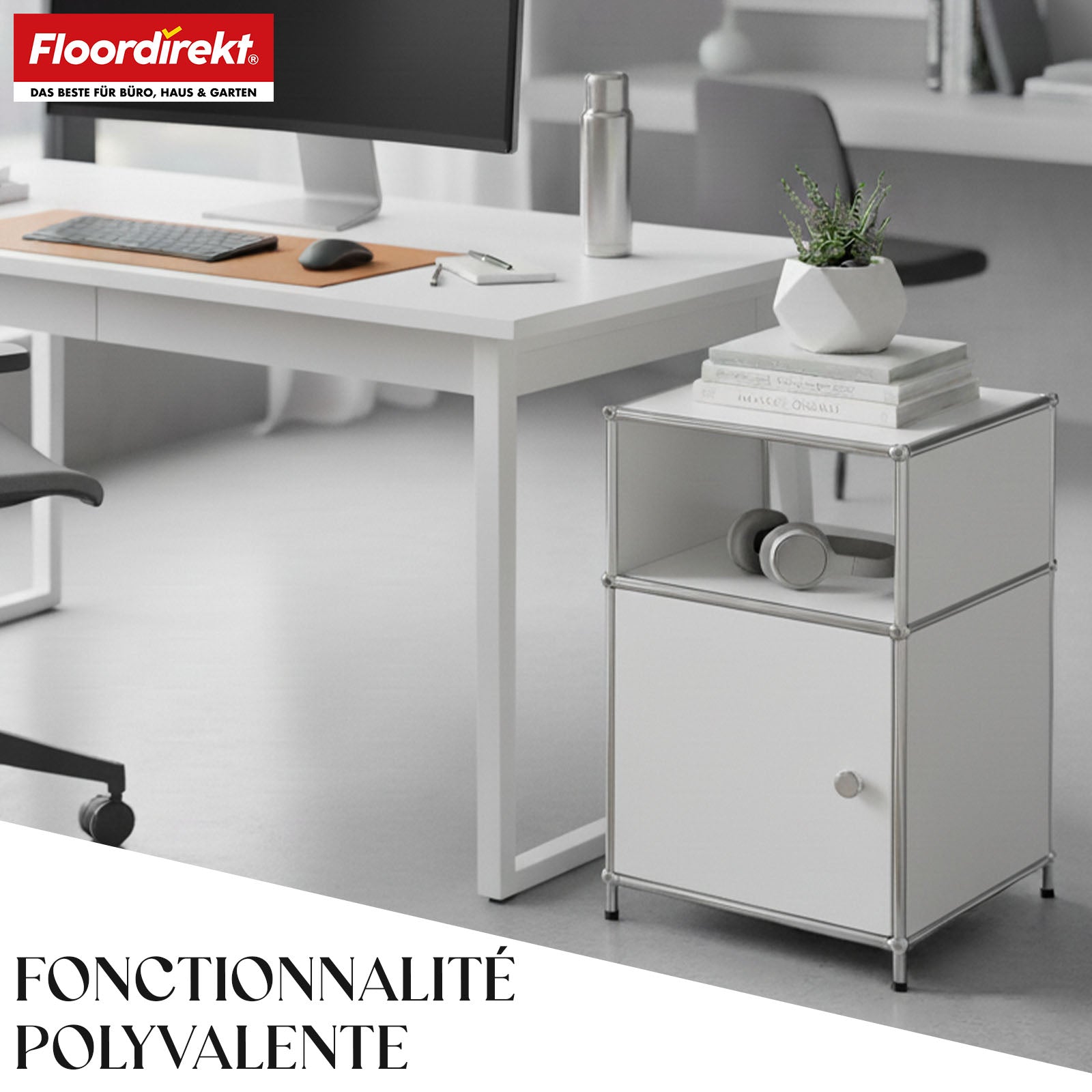 Étagère métallique | Concept Epure MK-040 | Étagère de rangement à 3 niveaux avec porte et tablettes | Disponible en plusieurs couleurs