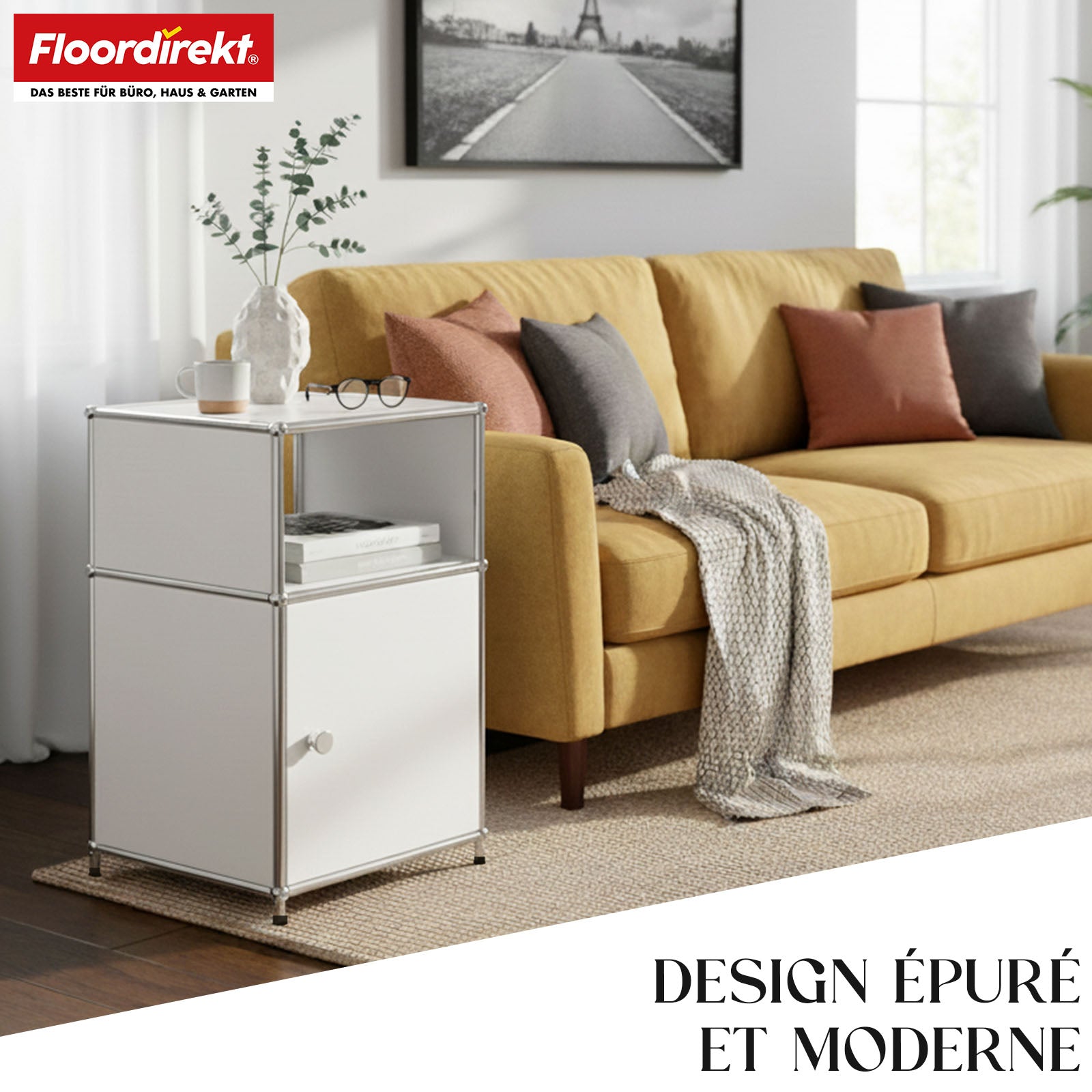 Étagère métallique | Concept Epure MK-040 | Étagère de rangement à 3 niveaux avec porte et tablettes | Disponible en plusieurs couleurs