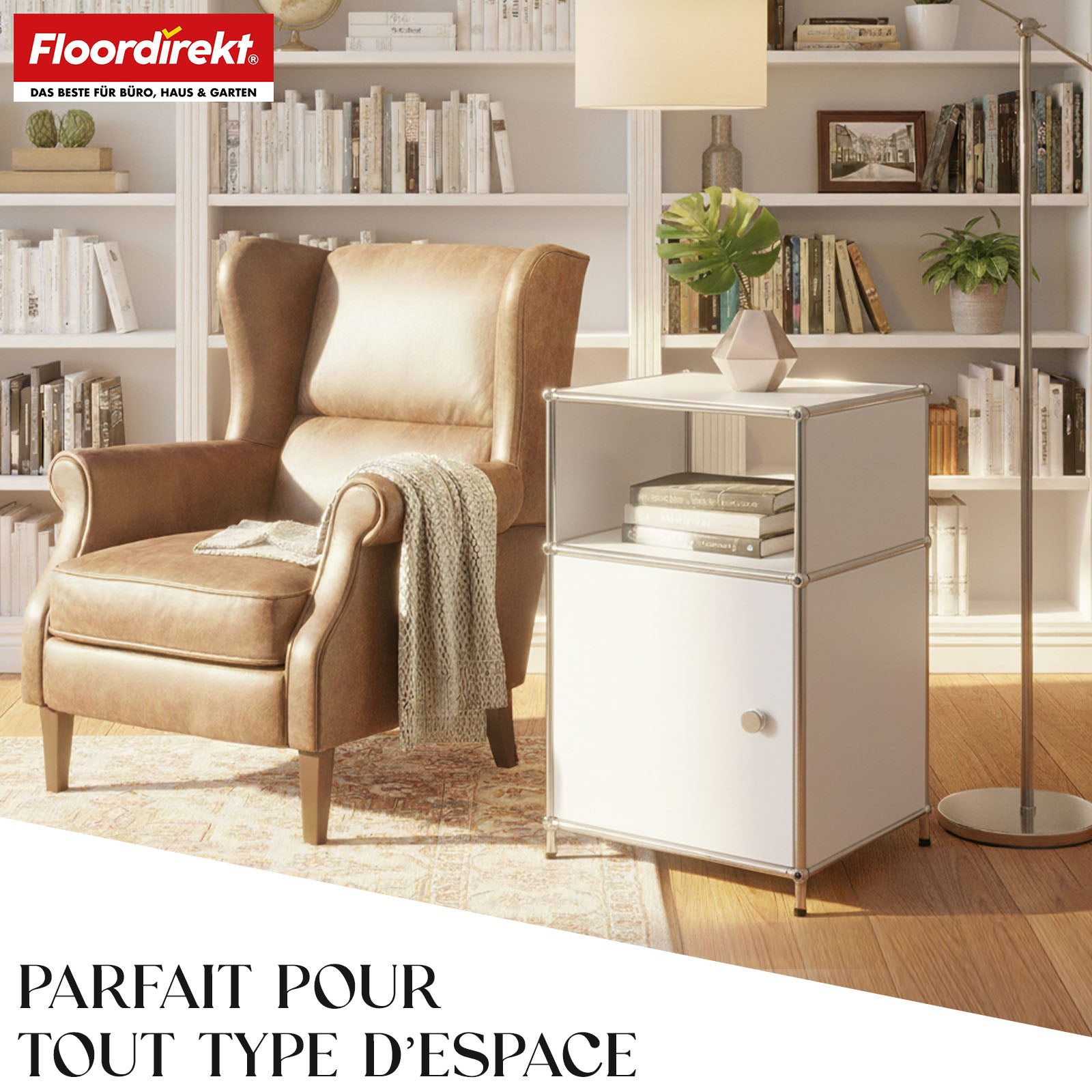 Étagère métallique | Concept Epure MK-040 | Étagère de rangement à 3 niveaux avec porte et tablettes | Disponible en plusieurs couleurs