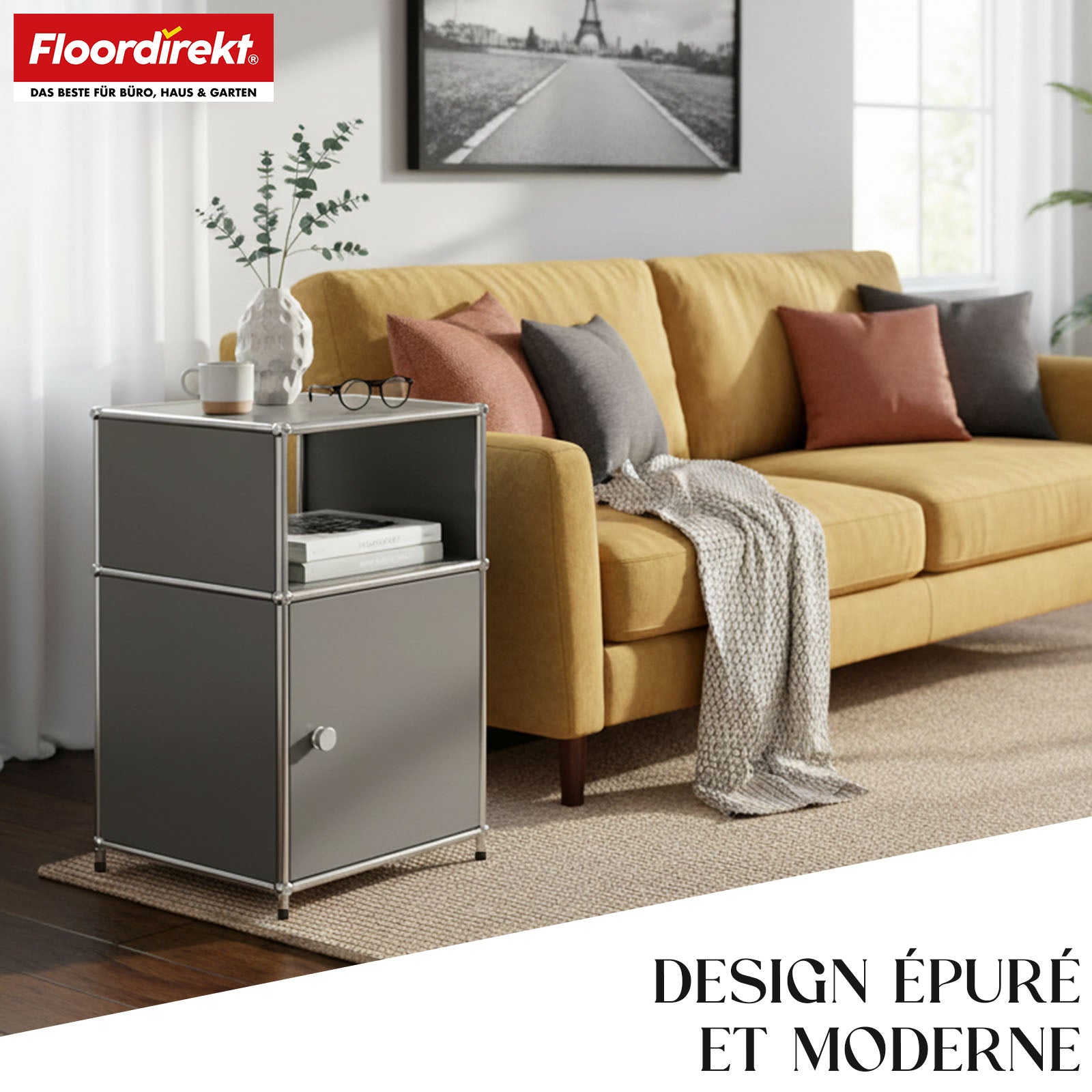 Étagère métallique | Concept Epure MK-040 | Étagère de rangement à 3 niveaux avec porte et tablettes | Disponible en plusieurs couleurs